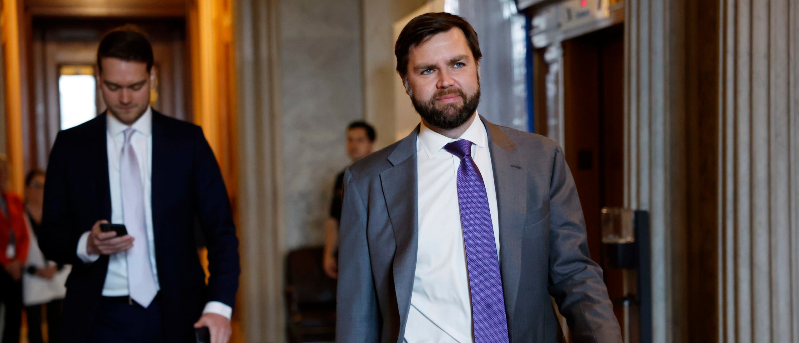 Sen. JD Vance (R-OH) walks to a luncheon with Senate Republicans at the U.S. Capitol Building on February 27, 2024 in Washington, DC. U.S. President Joe Biden held a meeting with the top four Congressional leaders at the White House to discuss passing federal government funding legislation before upcoming deadlines. (Photo by Anna Moneymaker/Getty Images)