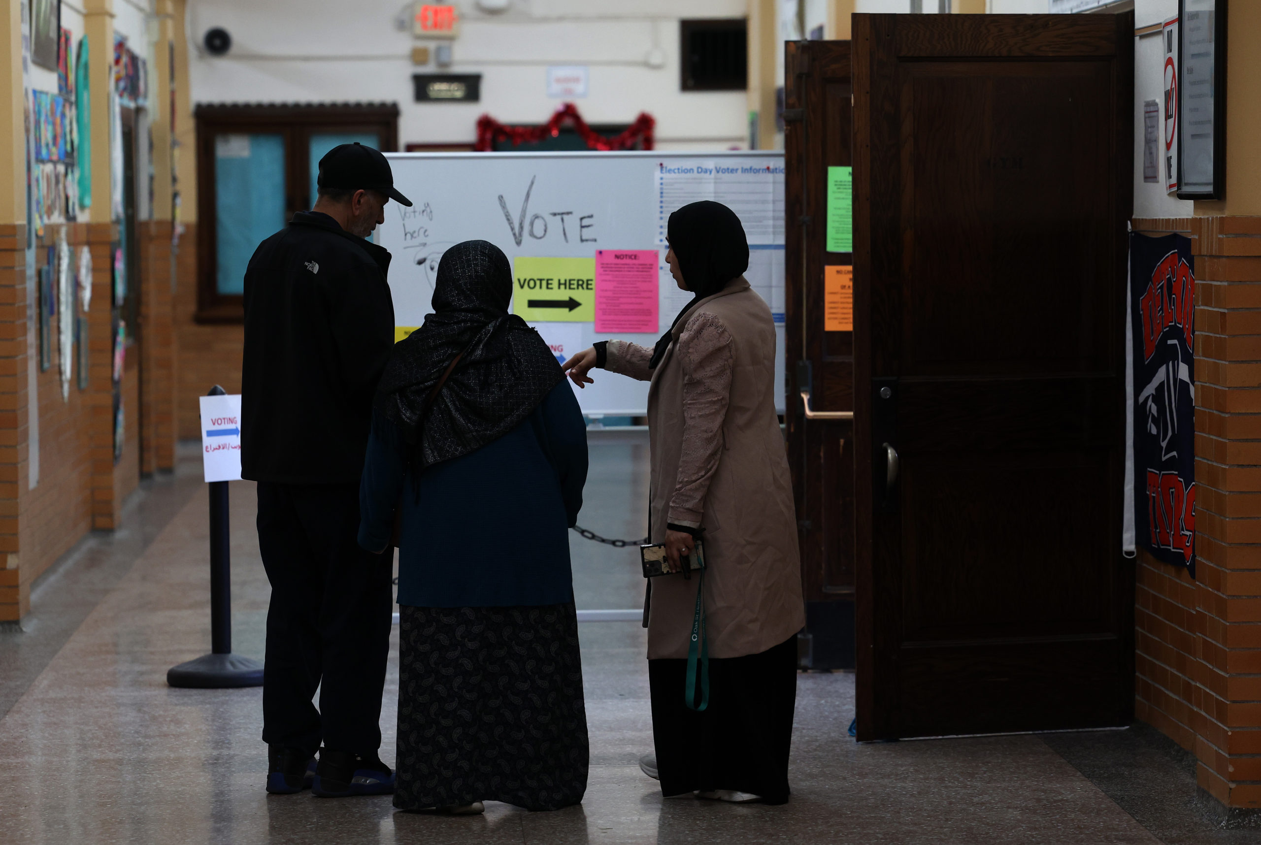 Voters arrive to cast their ballots in the Michigan primary election at McDonald Elementary School on February 27, 2024 in Dearborn, Michigan. The Michigan Democratic and Republican parties held their primary elections today. Republican presidential candidate, former U.N. ambassador Nikki Haley has vowed to stay in the race at least through Super Tuesday on March 5. (Photo by Kevin Dietsch/Getty Images)