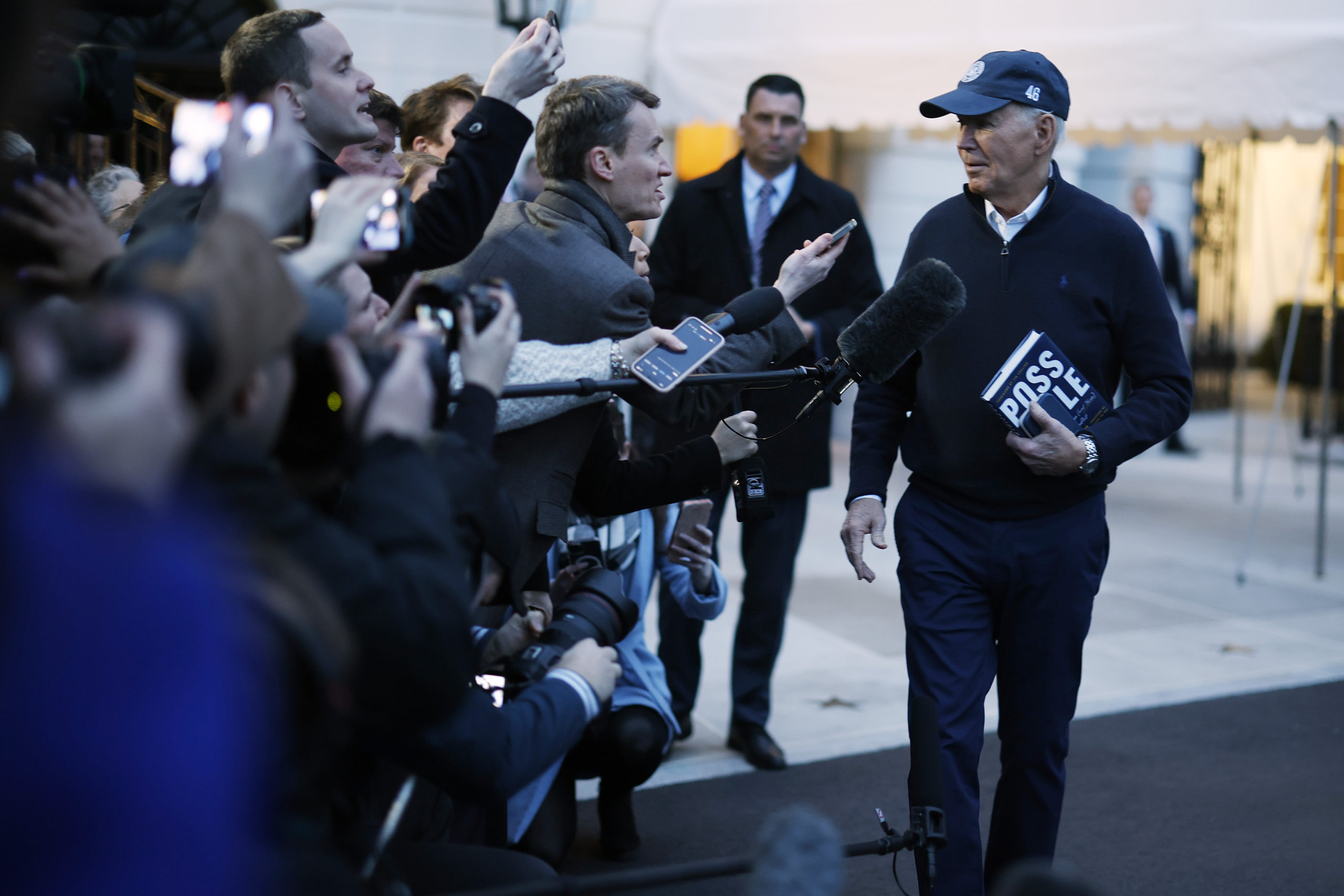 U.S. President Joe Biden stops to talk to reporters as he departs the White House on March 01, 2024 in Washington, DC. Biden will spend the weekend at Camp David, where he will prepare for his State of the Union address scheduled for March 07. (Photo by Chip Somodevilla/Getty Images)