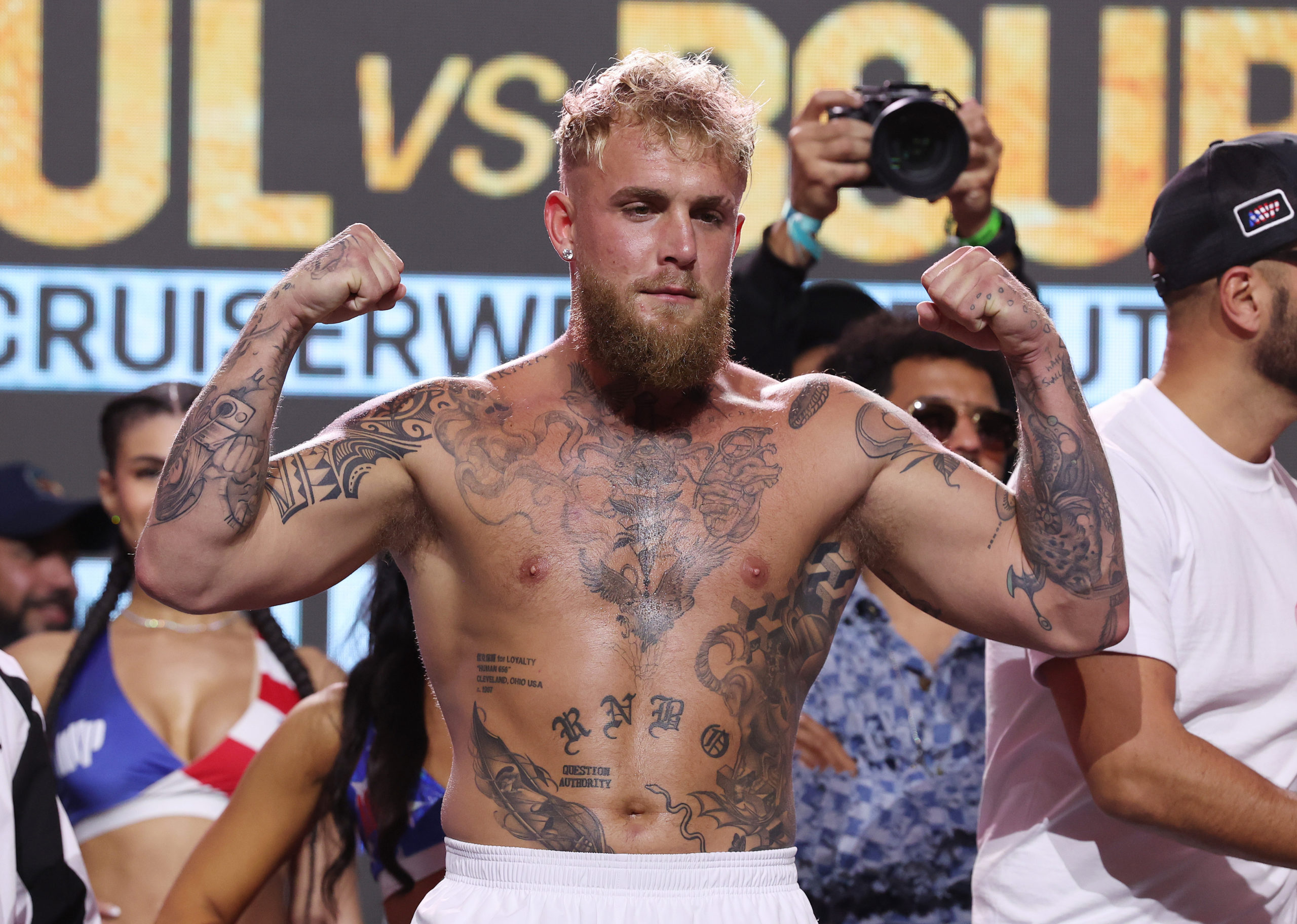 SAN JUAN, PUERTO RICO - MARCH 01: Jake Paul poses during the weigh in against Ryan Bourland for their cruiserweight fight at Distrito T-Mobile on March 01, 2024 in San Juan, Puerto Rico. They will fight at Coliseo de Puerto Rico on March 2, 2024. Al Bello/Getty Images