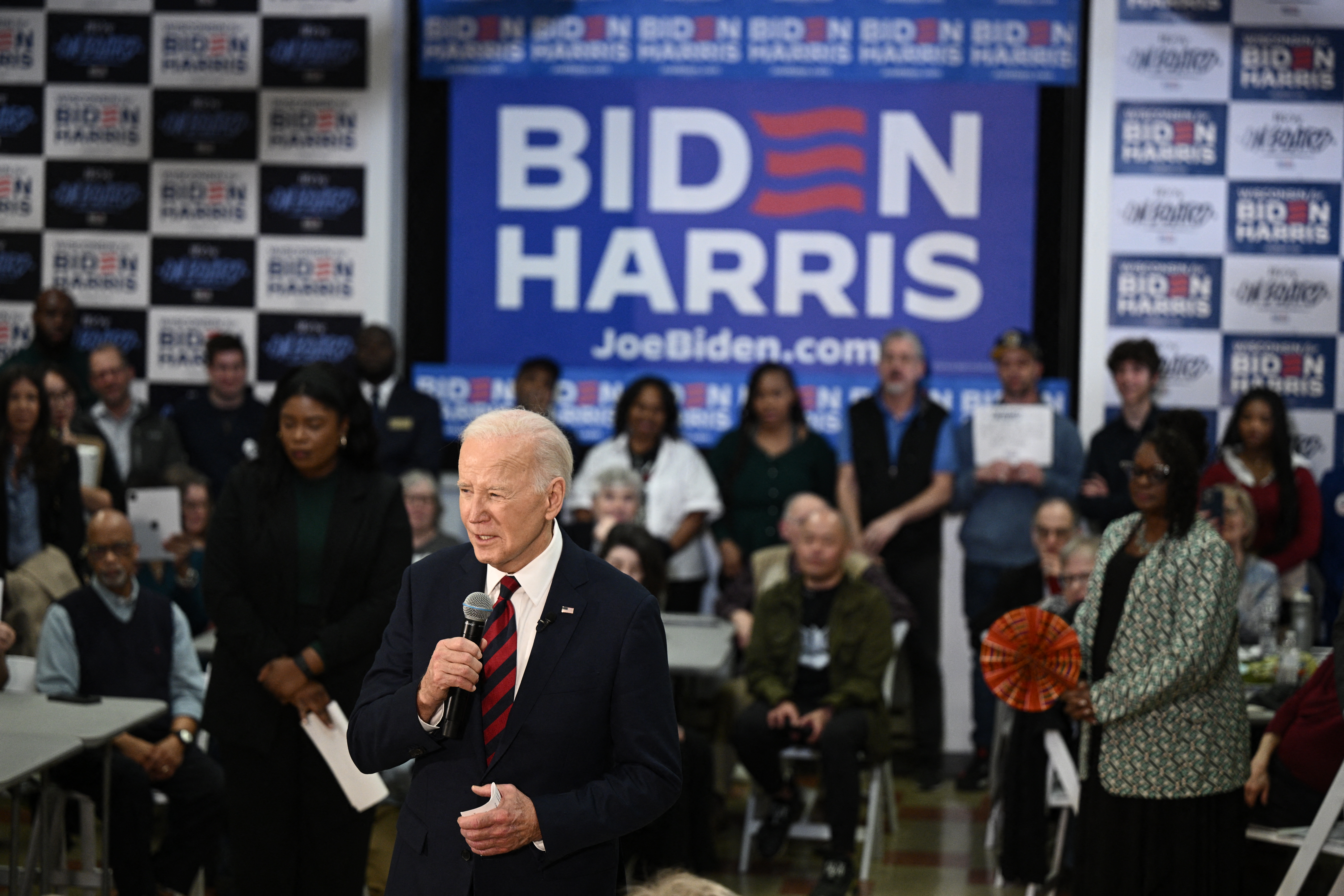 US President Joe Biden President Biden speaks to local supporters and volunteers at the office opening of the Wisconsin coordinated campaign headquarters in Milwaukee, Wisconsin, on March 13, 2024. (Photo by Brendan SMIALOWSKI / AFP) (Photo by BRENDAN SMIALOWSKI/AFP via Getty Images)
