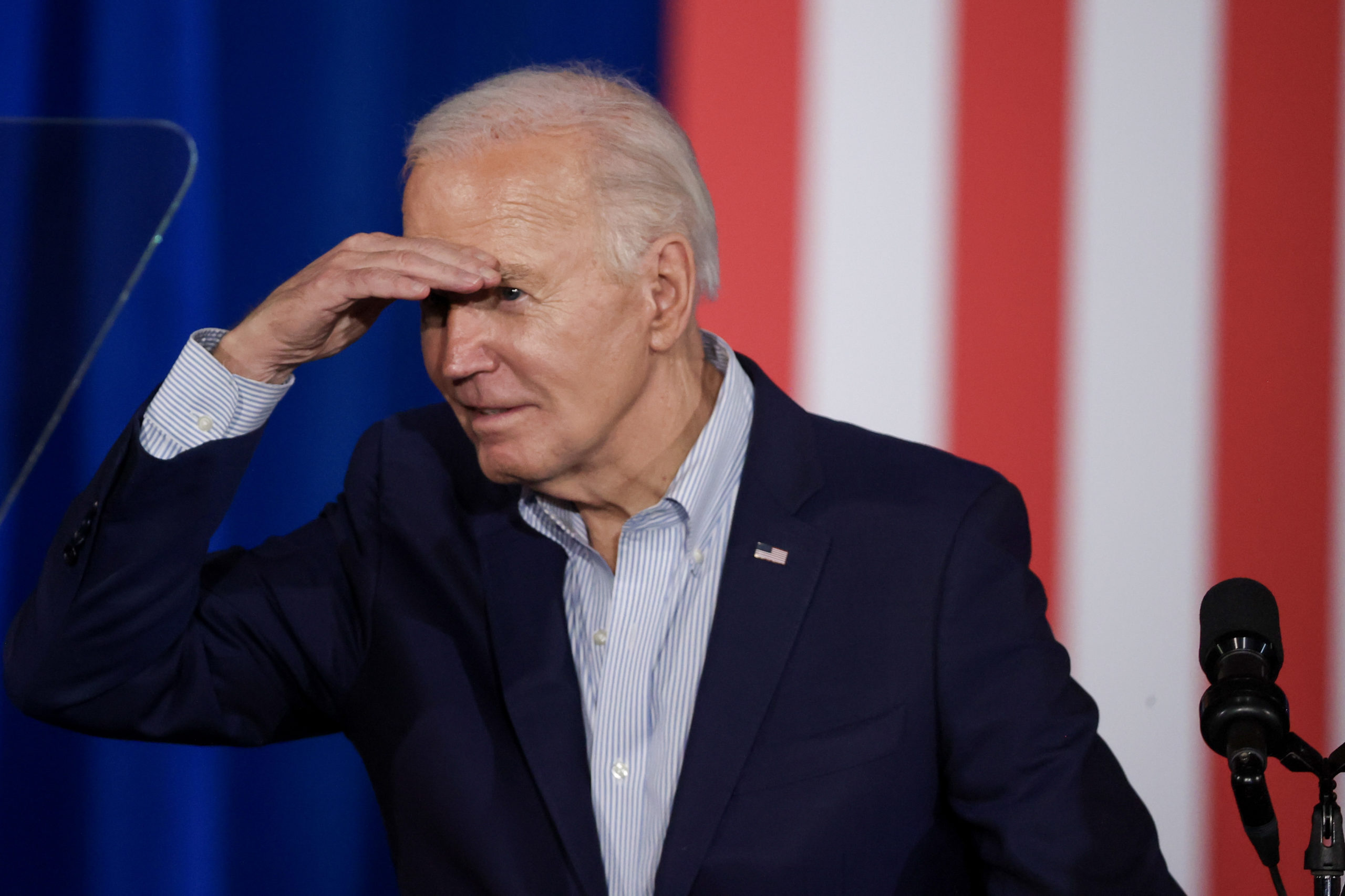 LAS VEGAS, NEVADA - MARCH 19: US President Joe Biden looks out at the crowd while speaking at Stupak Community Center on March 19, 2024 in Las Vegas, Nevada. Biden delivered remarks on making affordable housing more available for American families. (Photo by Ian Maule/Getty Images)