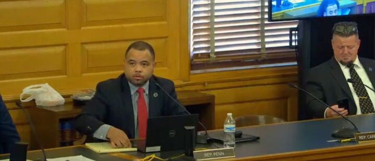 Rep. Patrick Penn questions Cnano USA's president Shawn Montgomery during the Kansas House Committee on Commerce, Labor, and Economic Development hearing on March 5, 2024. [Screenshot/YouTube/KSLegislature]