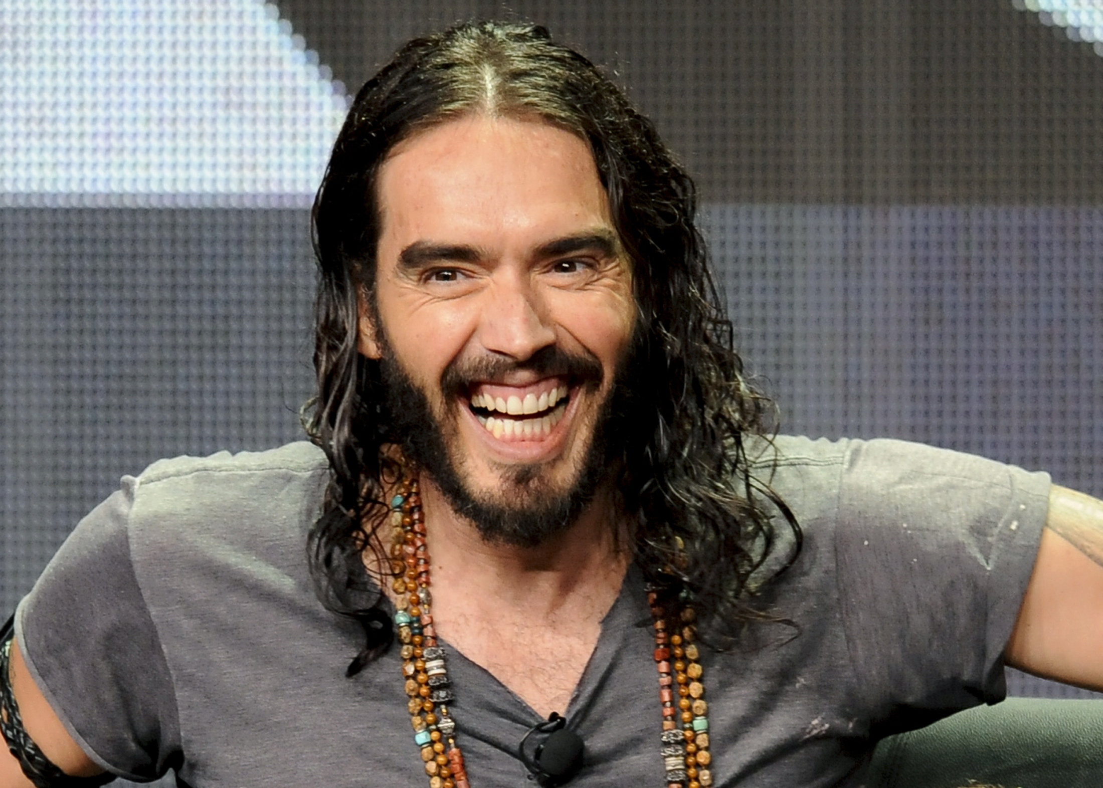 British actor and comedian Russell Brand from the FX show "Brand X With Russell Brand" takes part in a panel discussion at the FX Networks session of the 2012 Television Critics Association Summer Press Tour in Beverly Hills, California, July 28, 2012. REUTERS/Gus Ruelas (UNITED STATES - Tags: ENTERTAINMENT)