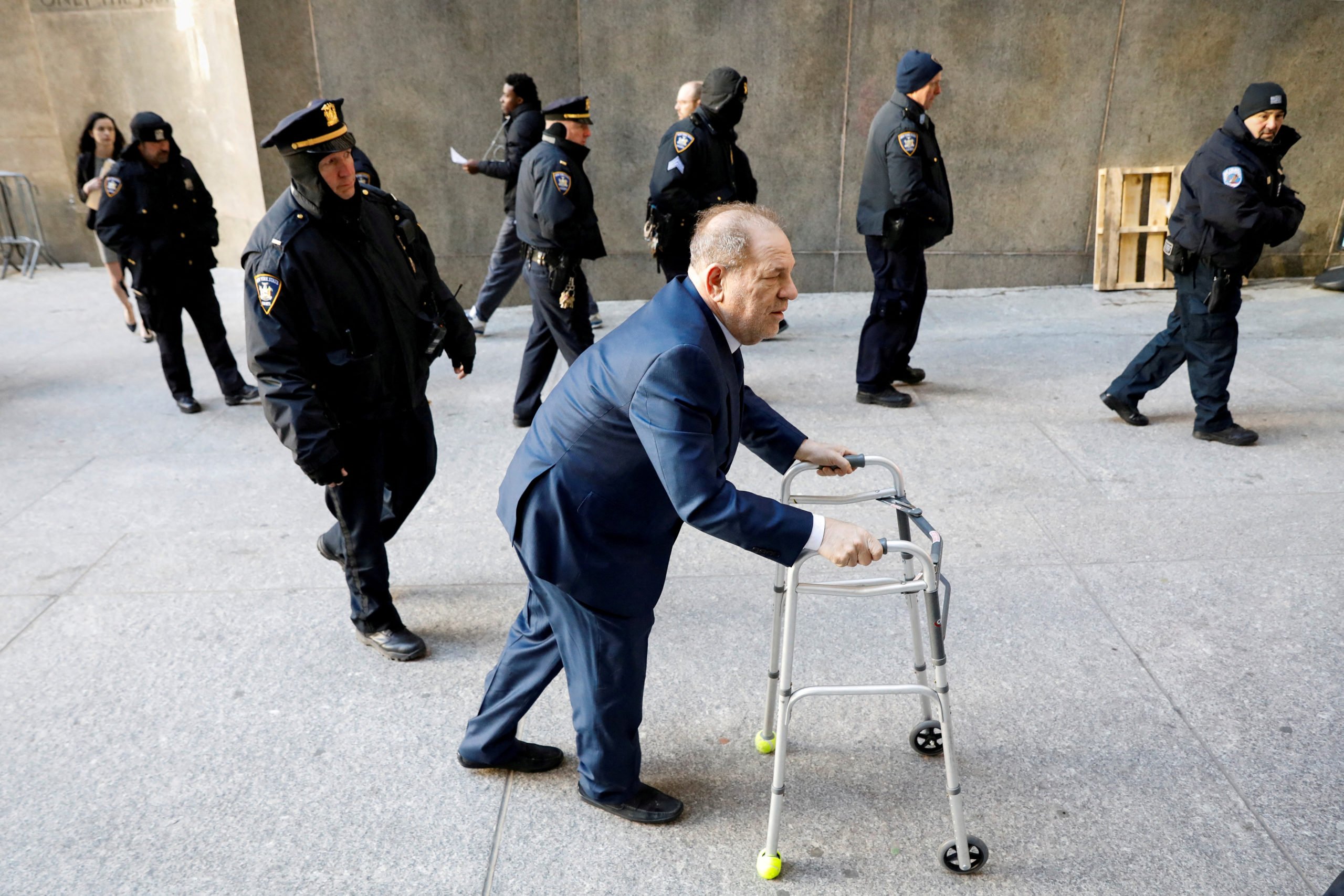 FILE PHOTO: Film producer Harvey Weinstein arrives at New York Criminal Court for his sexual assault trial in the Manhattan borough of New York City, New York, U.S., January 9, 2020. REUTERS/Brendan McDermid/File Photo/File Photo