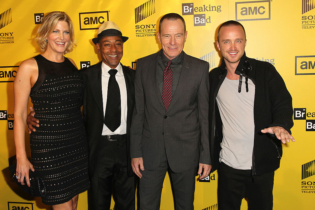 LOS ANGELES, CA - JUNE 28: (L-R) Actress Anna Gunn and actors Giancarlo Esposito, Bryan Cranston and Aaron Paul attend the AMC's Premiere of "Breaking Bad" Season Four at The Chinese 6 Theatres on June 28, 2011 in Los Angeles, California. (Photo by Frederick M. Brown/Getty Images)