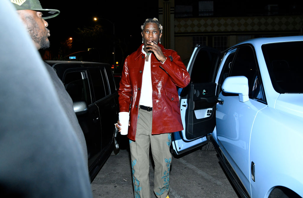 WEST HOLLYWOOD, CALIFORNIA - OCTOBER 12: Hip-hop artist Young Thug arrives at a release party for his new album "PUNK" at Delilah on October 12, 2021 in West Hollywood, California. (Photo by Michael Tullberg/Getty Images)