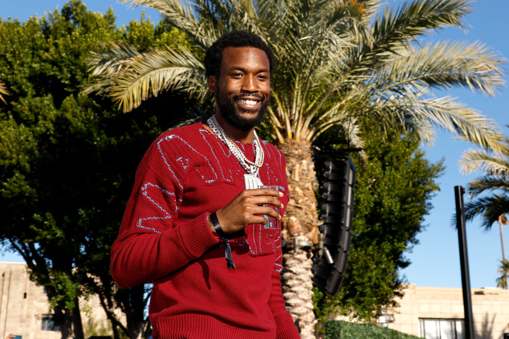 PHOENIX, ARIZONA - FEBRUARY 11: Meek Mill performs during Michael Rubin's 2023 Fanatics Super Bowl Party at the Arizona Biltmore on February 11, 2023 in Phoenix, Arizona. (Photo by Mike Coppola/Getty Images for Fanatics)