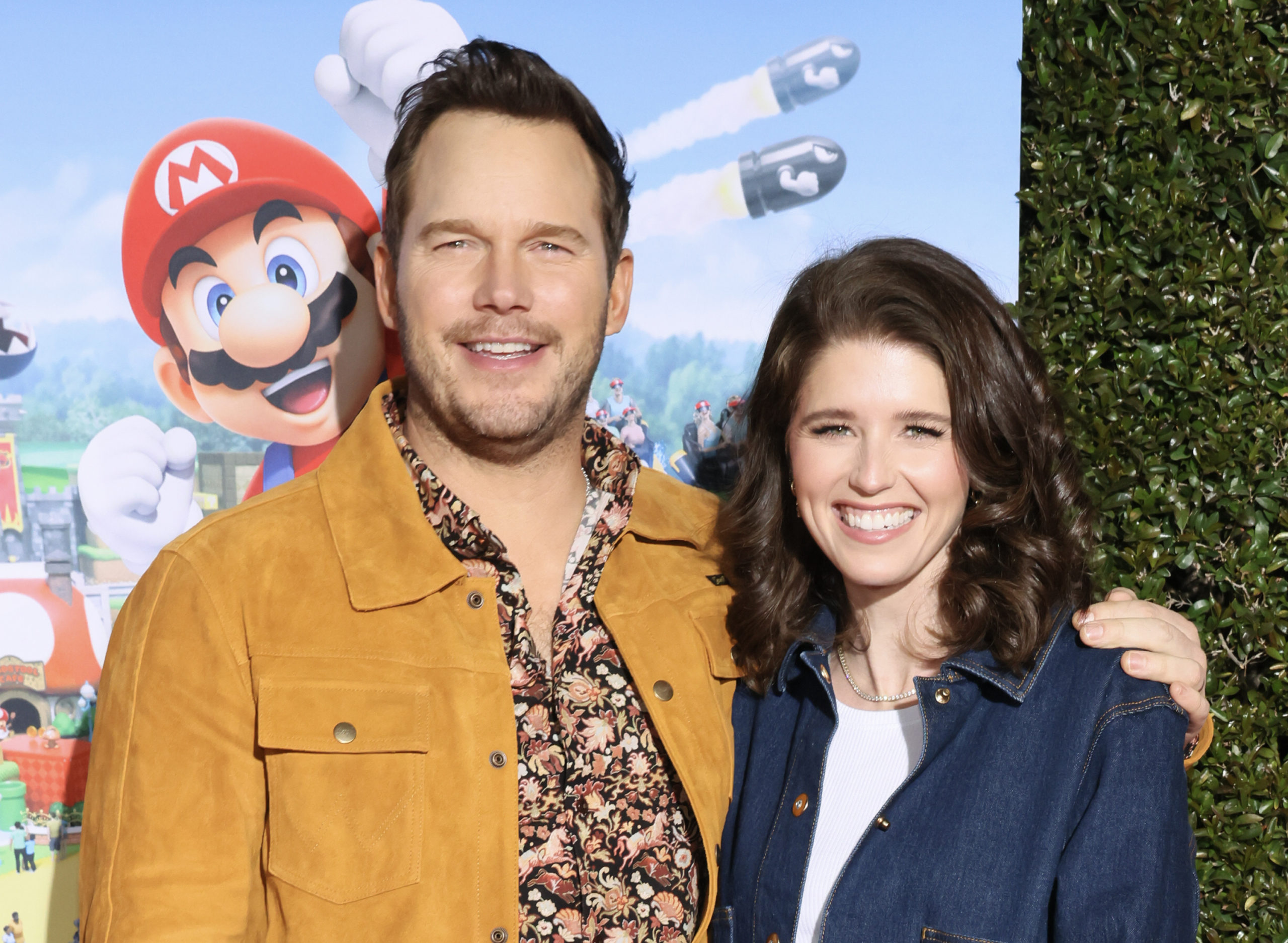 UNIVERSAL CITY, CALIFORNIA - FEBRUARY 15: (L-R) Chris Pratt and Katherine Schwarzenegger attend the "SUPER NINTENDO WORLD" welcome celebration at Universal Studios Hollywood on February 15, 2023 in Universal City, California. (Photo by Rodin Eckenroth/Getty Images)