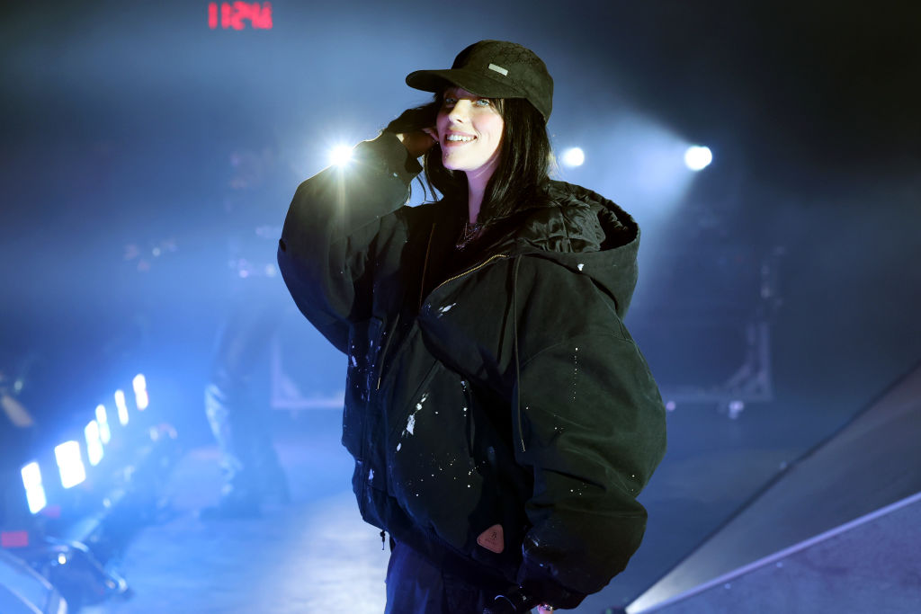 INDIO, CALIFORNIA - APRIL 15: Billie Eilish performs with Labrinth at the Mojave Tent during the 2023 Coachella Valley Music and Arts Festival on April 15, 2023 in Indio, California. (Photo by Monica Schipper/Getty Images for Coachella)