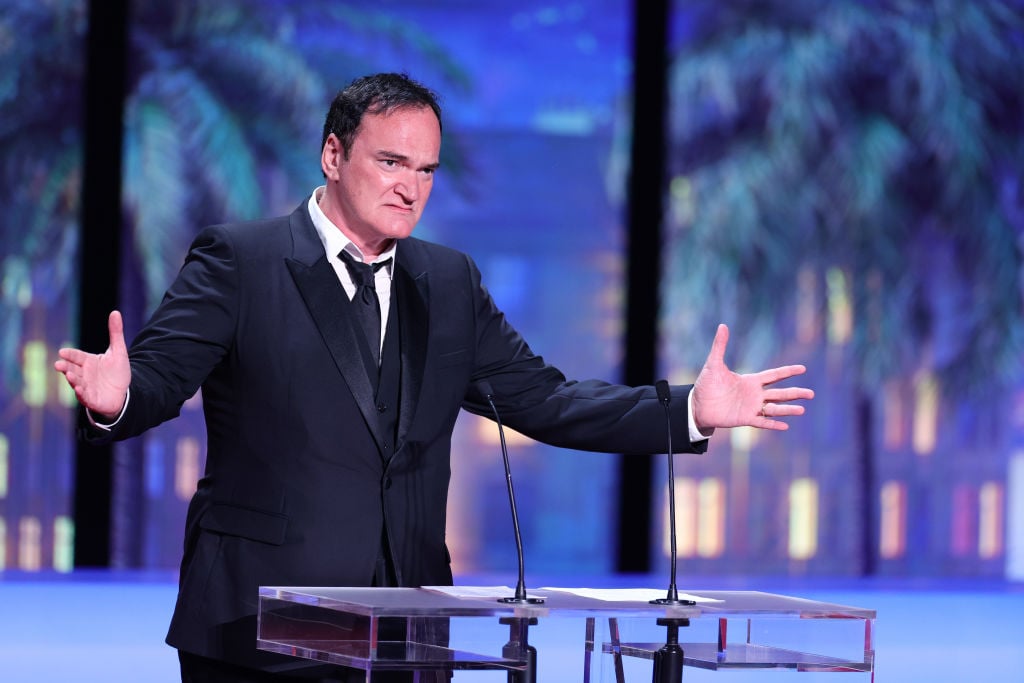 CANNES, FRANCE - MAY 27: Quentin Tarantino presents The Grand Prix Award during the closing ceremony during the 76th annual Cannes film festival at Palais des Festivals on May 27, 2023 in Cannes, France. (Photo by Andreas Rentz/Getty Images)