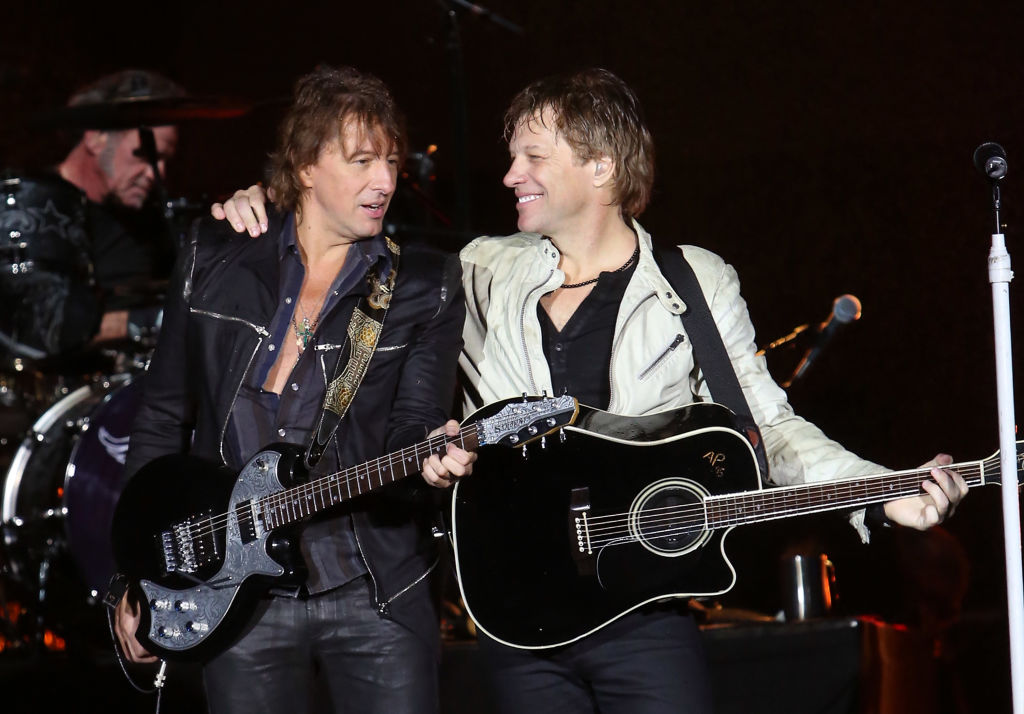 HOLLYWOOD, CA - DECEMBER 01: Musicians Richie Sambora and Jon Bon Jovi perfom during the MasterCard Priceless Los Angeles Presents GRAMMY Artists Revealed Featuring Bon Jovi at Paramount Studios on December 1, 2012 in Hollywood, California. (Photo by Jesse Grant/Getty Images for MasterCard)