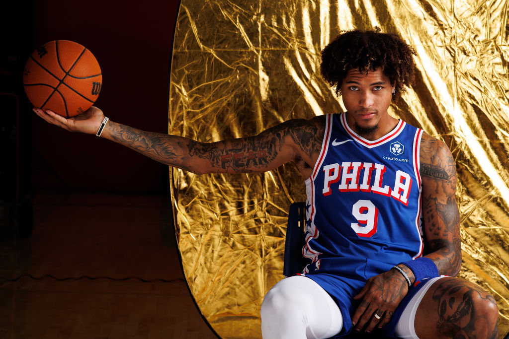 CAMDEN, NEW JERSEY - OCTOBER 02: Kelly Oubre Jr. #9 of the Philadelphia 76ers poses for a portrait during Philadelphia 76ers media day at 76ers Training Complex on October 02, 2023 in Camden, New Jersey. (Photo by Tim Nwachukwu/Getty Images)