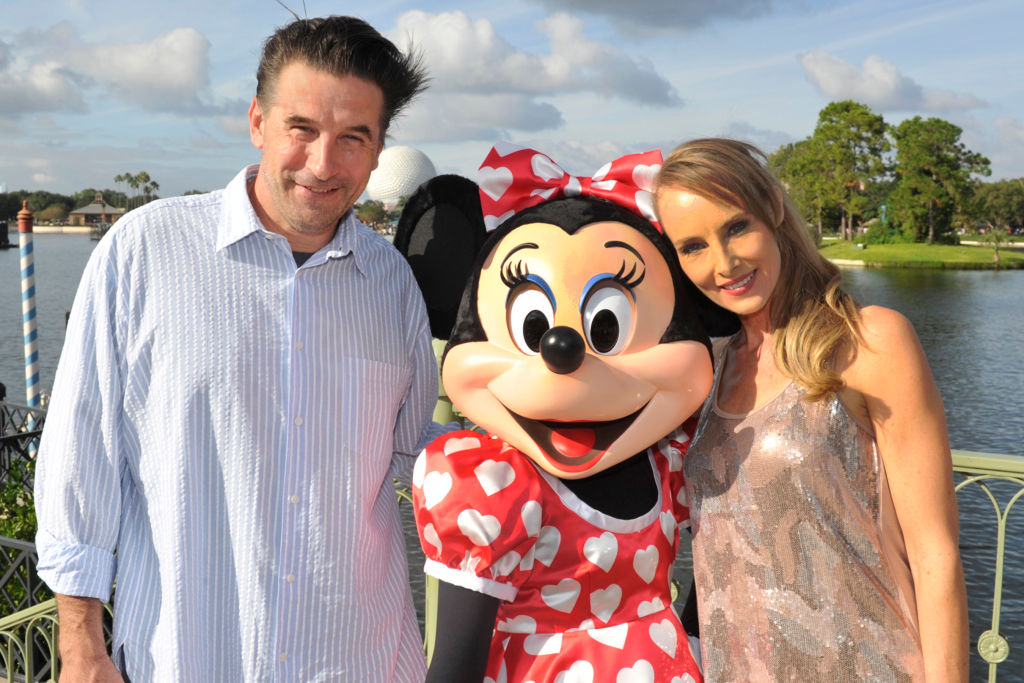 LAKE BUENA VISTA,FLORDIA - OCTOBER 15: In this handout photo provided by Gene Duncan, actor William Baldwin and his wife, singer Chynna Phillips, pose with Minnie Mouse in Epcot at Walt Disney World Resort on October 15,2013 in Lake Buena Vista, Florida. Chynna Phillips, the lead singer of the musical trio Wilson Phillips, was performing at the theme park. (Photo by Gene Duncan/ Disney Parks via Getty Images)