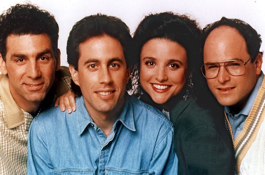 The cast from television's popular "Seinfeld" comedy show are pictured in this undated file photo. NBC will broadcast the final episode of "Seinfeld" 14 May after nine seasons. From left are: Michael Richards, Jerry Seinfeld, Julia Louis-Dreyfus and Jason Alexander. AFP PHOTO AFP FILES/HMB (Photo by FILES / AFP) (Photo by FILES/AFP via Getty Images)