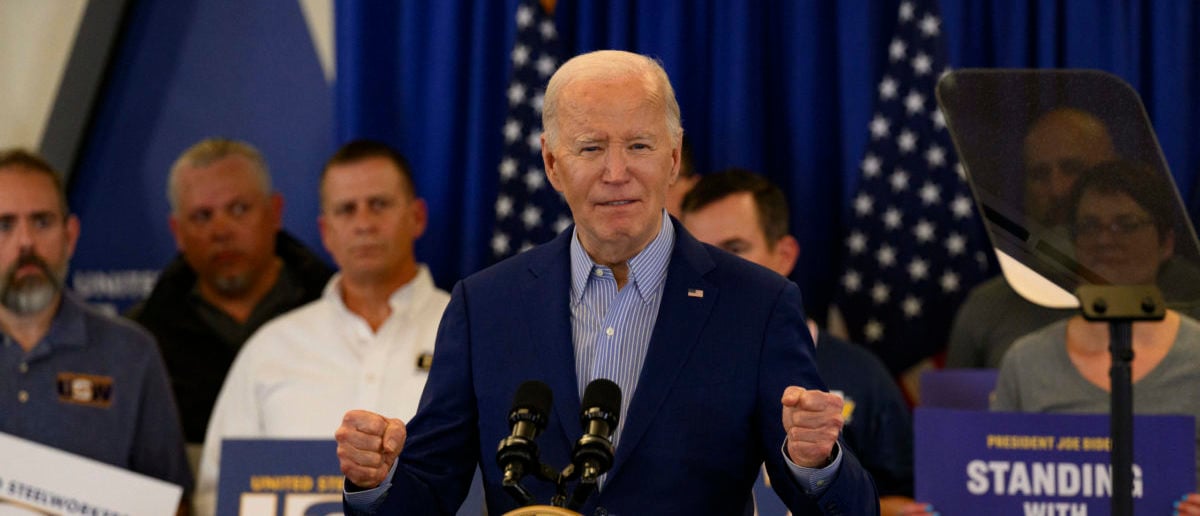PITTSBURGH, PENNSYLVANIA - APRIL 17: President Joe Biden speaks to members of the United Steel Workers Union at the United Steel Workers Headquarters on April 17, 2024 in Pittsburgh, Pennsylvania. Biden announced new actions to protect American steel and shipbuilding industries including hiking tariffs on Chinese steel. (Photo by Jeff Swensen/Getty Images)