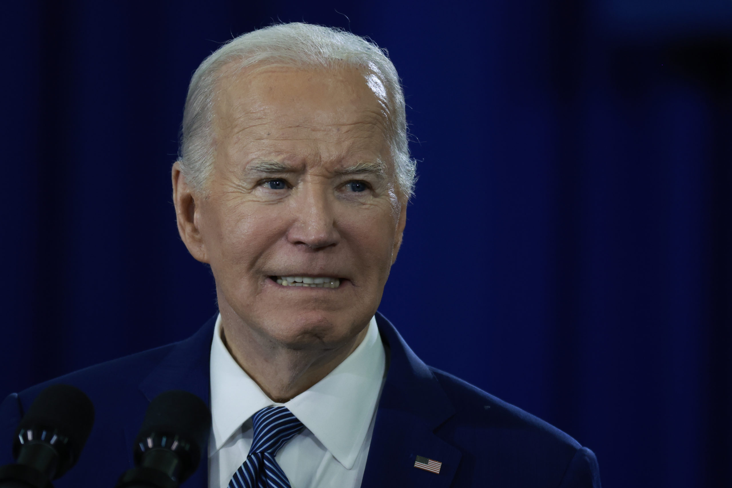 TAMPA, FLORIDA—APRIL 23: President Joe Biden speaks during a campaign stop at Hillsborough Community College’s Dale Mabry campus on April 23, 2024, in Tampa, Florida. During the event, President Biden spoke about the issue of abortion rights. (Photo by Joe Raedle/Getty Images)