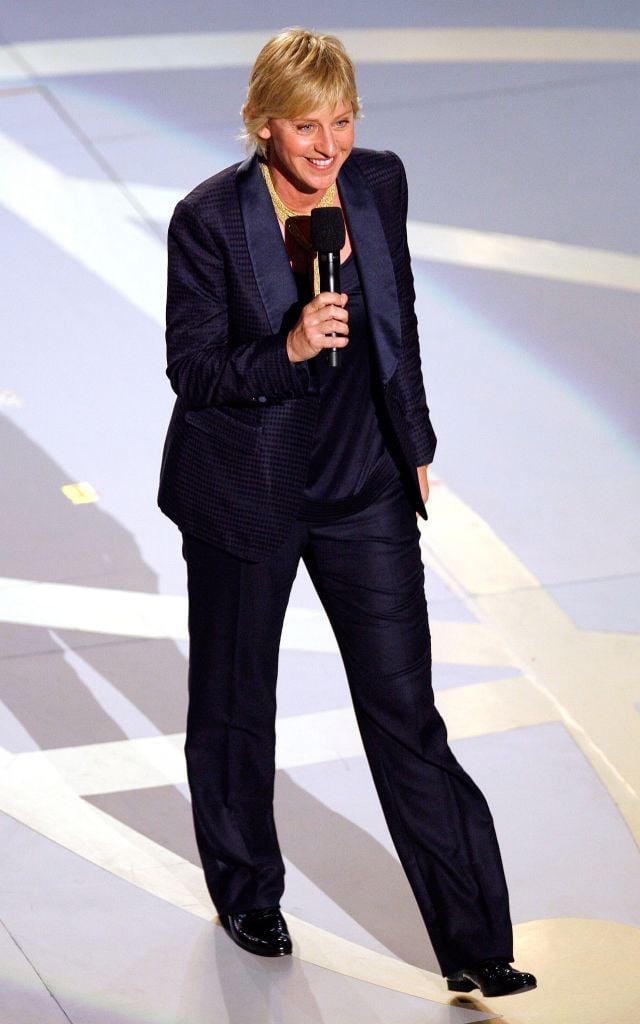 LOS ANGELES, CA - SEPTEMBER 16: Actress Ellen DeGeneres presents the "One Liner Year in Review" onstage during the 59th Annual Primetime Emmy Awards at the Shrine Auditorium on September 16, 2007 in Los Angeles, California. (Photo by Vince Bucci/Getty Images)