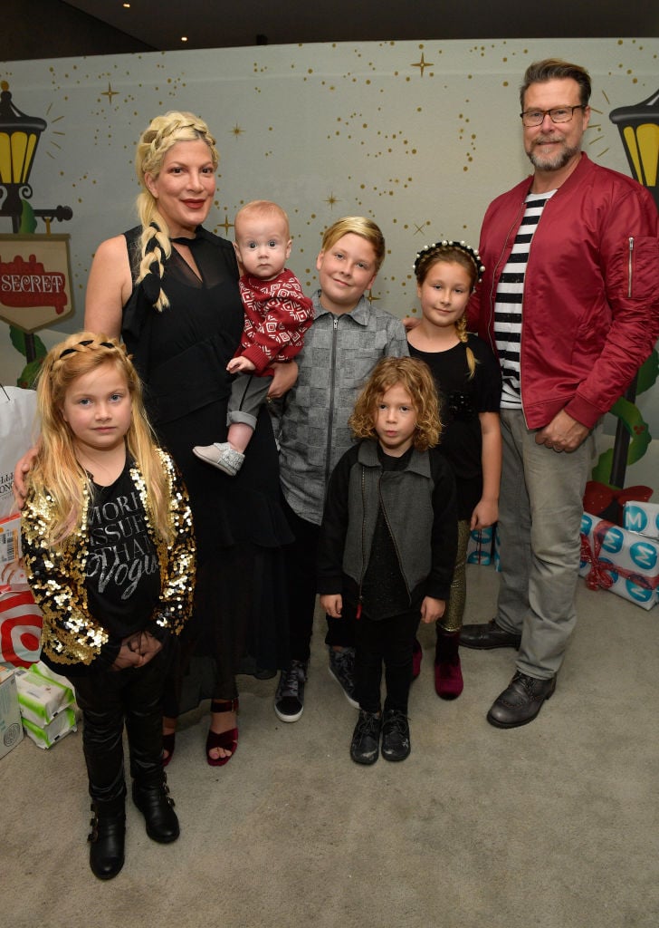 WEST HOLLYWOOD, CA - DECEMBER 02: Tori Spelling (L), Dean McDermott, and their children at the 7th Annual Santa's Secret Workshop benefiting LA Family Housing at Andaz on December 2, 2017 in West Hollywood, California. (Photo by Matt Winkelmeyer/Getty Images for Santa's Secret Workshop 2017)