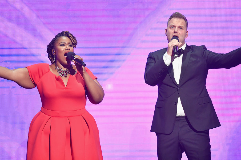 NASHVILLE, TN - MAY 27: Hosts Mandisa (L) and Matthew West (R) perform onstage during the 6th Annual KLOVE Fan Awards at The Grand Ole Opry on May 27, 2018 in Nashville, Tennessee. (Photo by Jason Davis/Getty Images for KLOVE)