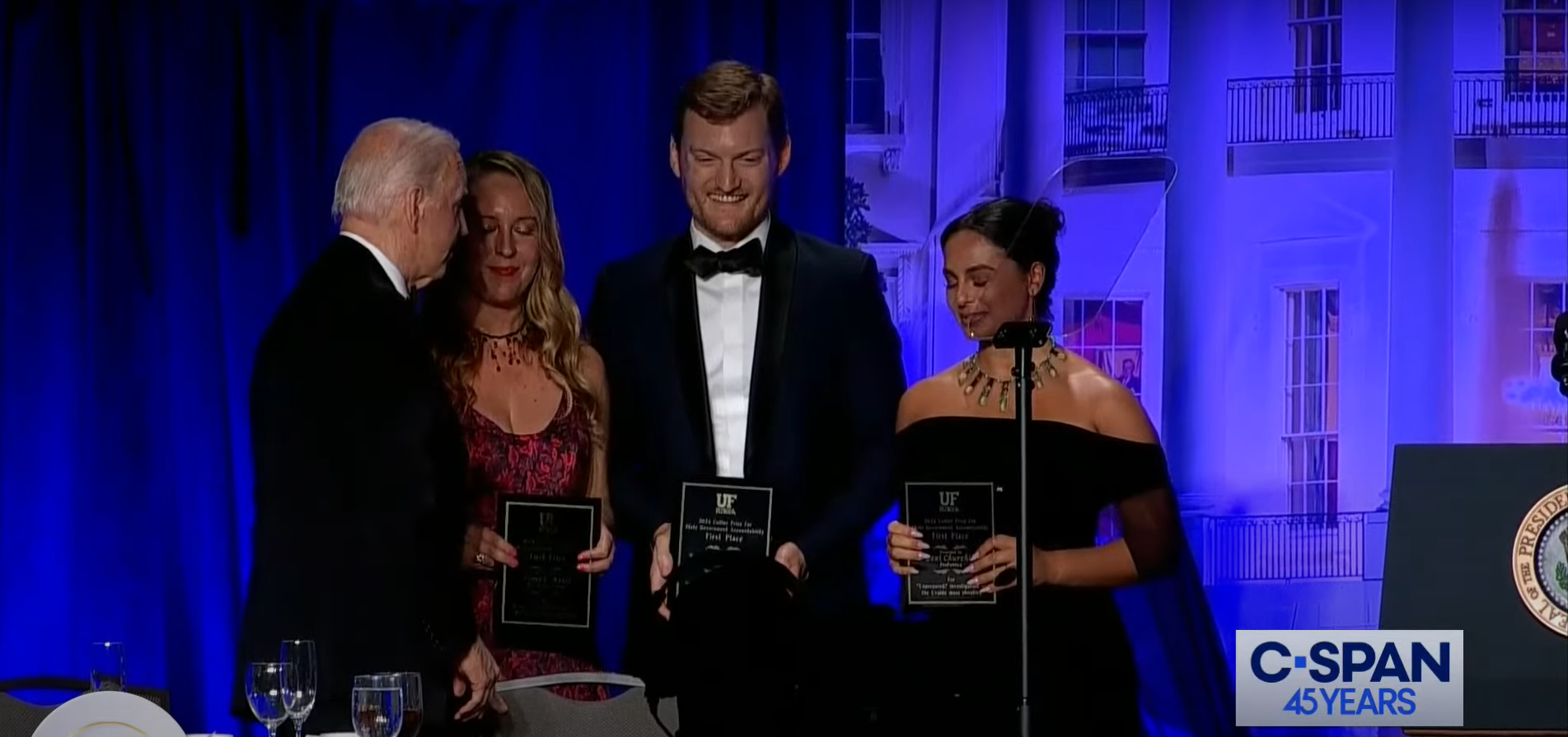 President Biden poses for a photo with award winners during the 2024 White House Correspondent's Dinner. 4/27/24. Screenshot/YouTube/C-Span