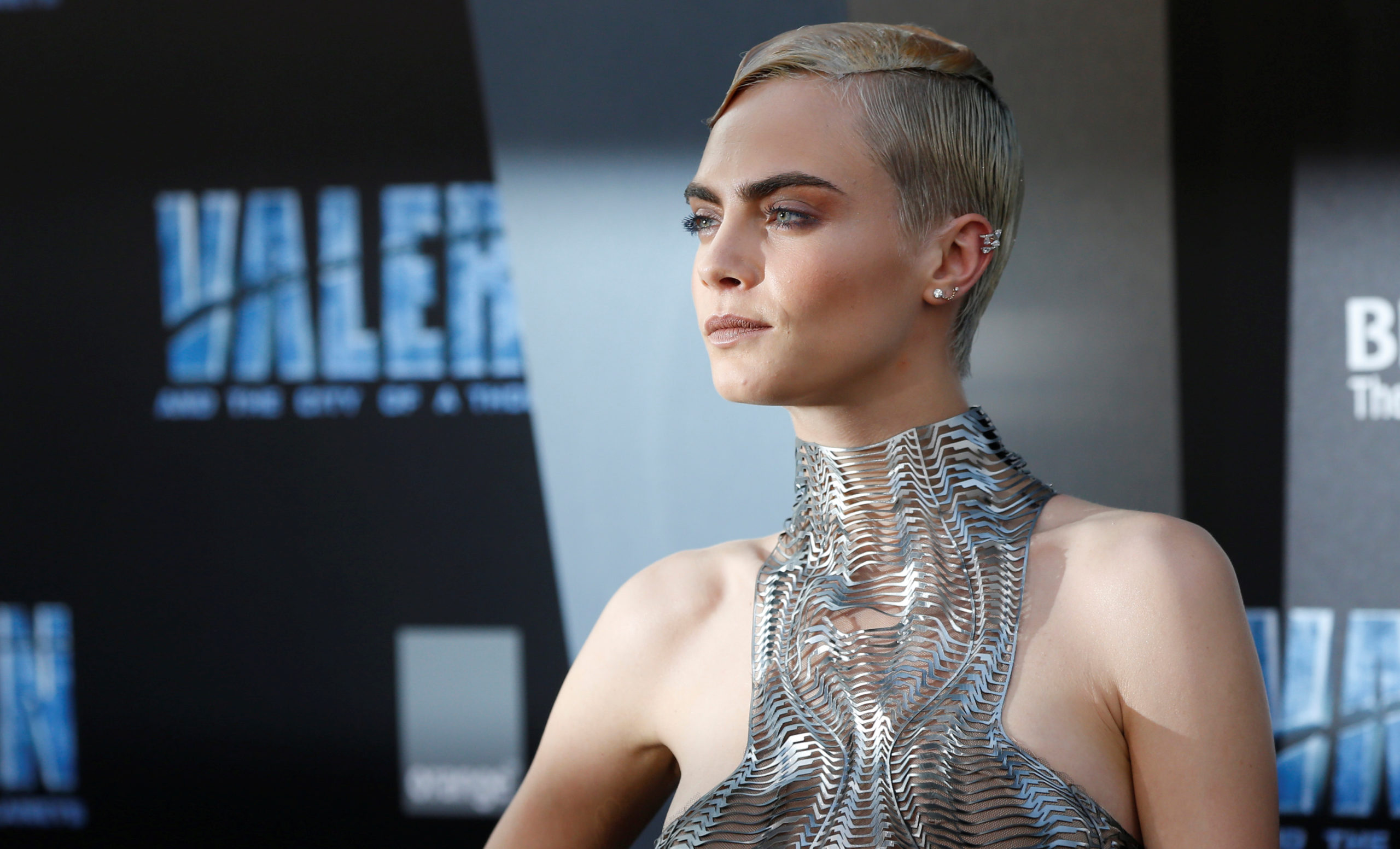 Cast member Cara Delevingne poses at the premiere for "Valerian and the City of a Thousand Planets" in Los Angeles, California, U.S., July 17, 2017. Picture taken July 17, 2017. REUTERS/Mario Anzuoni