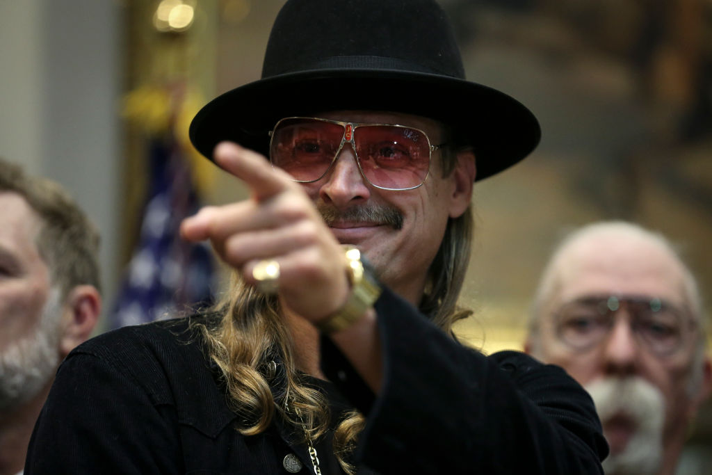 WASHINGTON, DC - OCTOBER 11: (AFP OUT) Kid Rock attends a signing ceremony as U.S. President Donald Trump signs the H.R. 1551, the 'Orrin G. Hatch-Bob Goodlatte Music Modernization Act' in the Roosevelt Room of the White House on October 11, 2018 in Washington, DC. (Photo by Oliver Contreras - Pool/Getty Images)