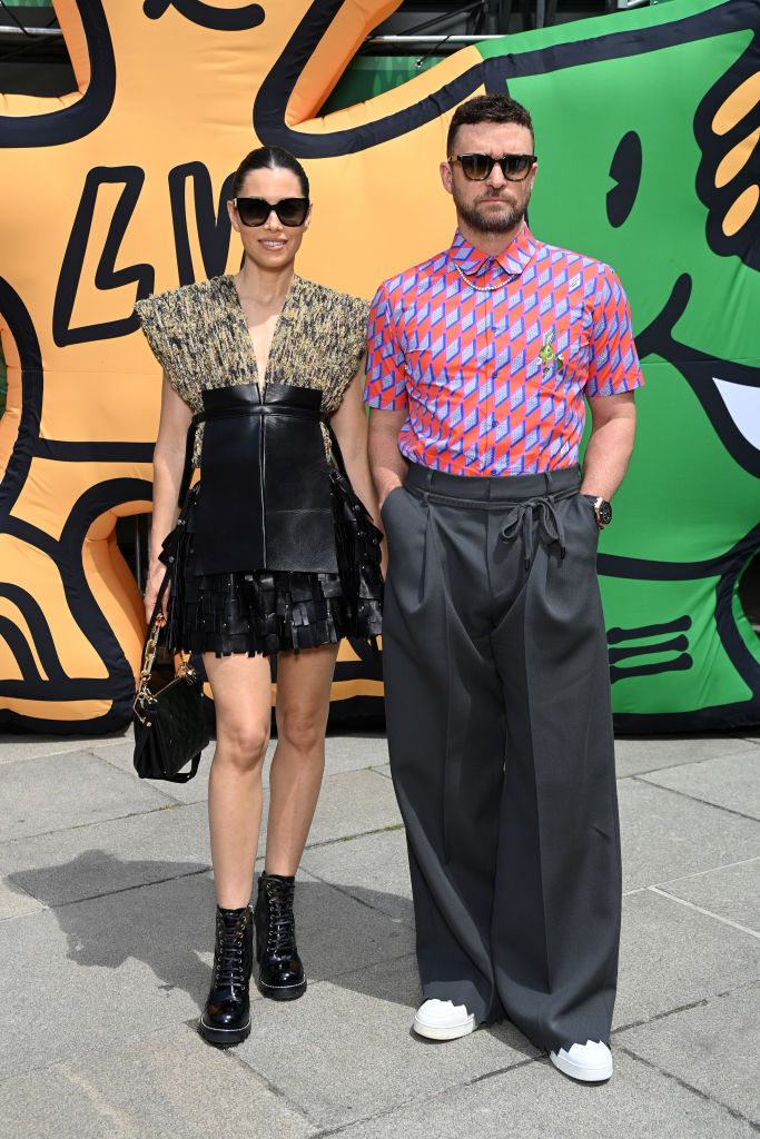 PARIS, FRANCE - JUNE 23: Jessica Biel and Justin Timberlake attend the Louis Vuitton Menswear Spring Summer 2023 show as part of Paris Fashion Week on June 23, 2022 in Paris, France. (Photo by Pascal Le Segretain/Getty Images For Louis Vuitton)