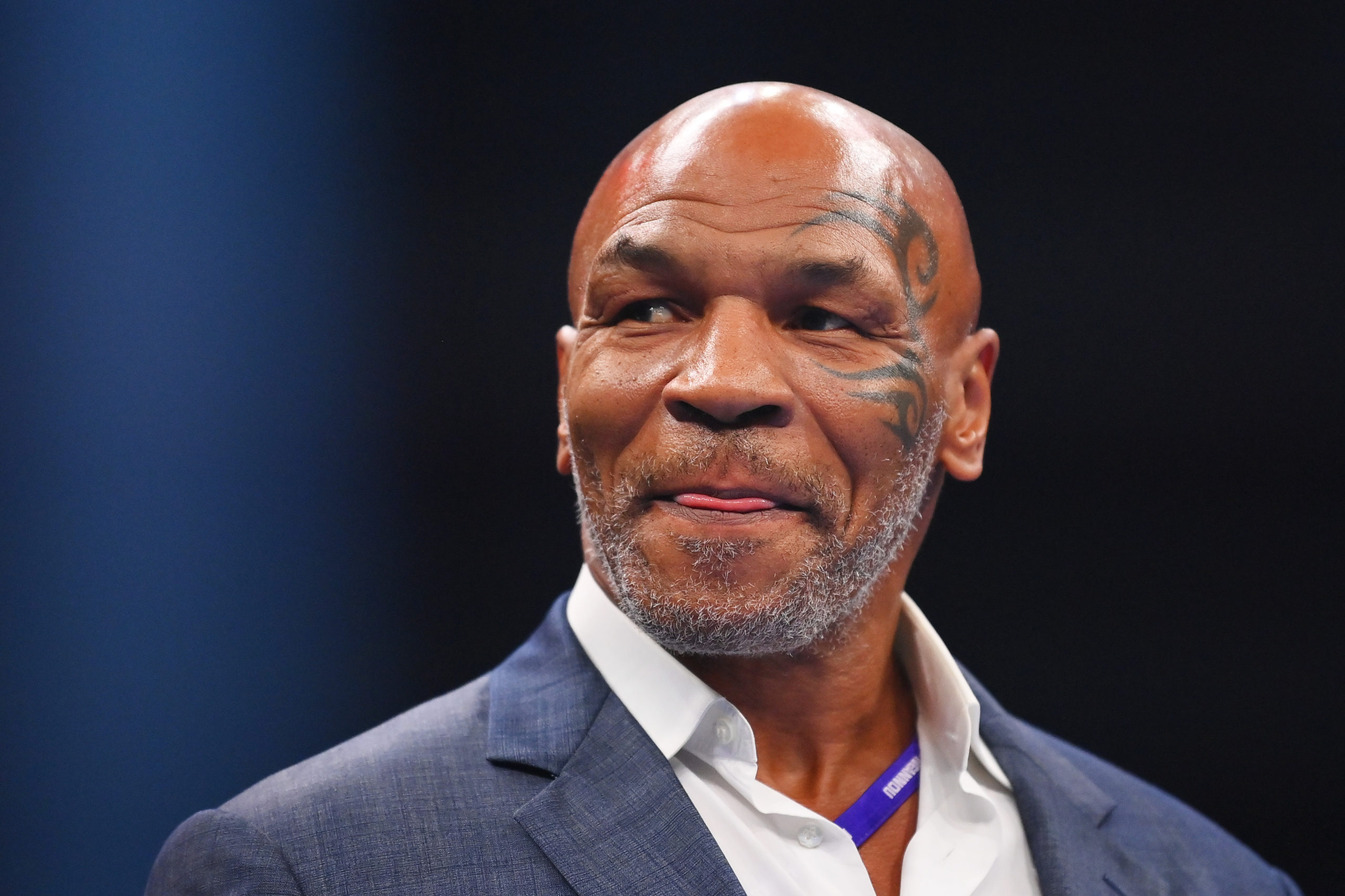 RIYADH, SAUDI ARABIA - OCTOBER 28: Mike Tyson looks on prior to the Heavyweight fight between Tyson Fury and Francis Ngannou at Boulevard Hall on October 28, 2023 in Riyadh, Saudi Arabia. (Photo by Justin Setterfield/Getty Images)