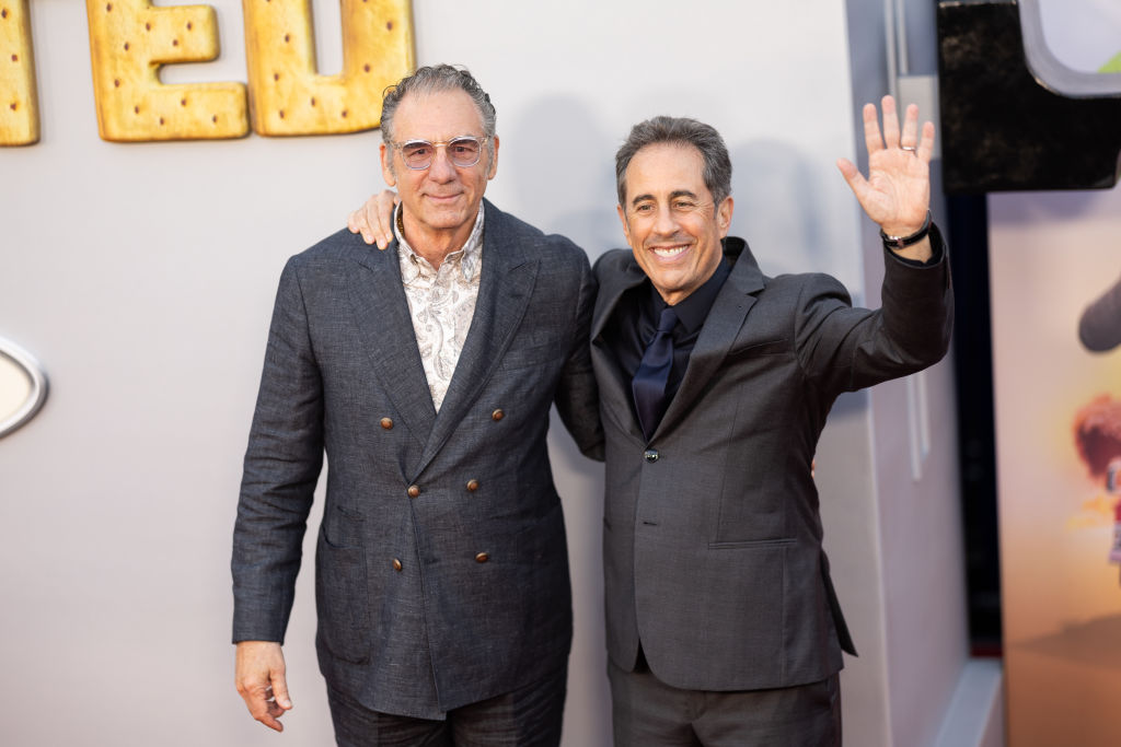 LOS ANGELES, CALIFORNIA - APRIL 30: Michael Richards and Jerry Seinfeld attend the Los Angeles Premiere of Netflix's "UNFROSTED" at The Egyptian Theatre Hollywood on April 30, 2024 in Los Angeles, California. (Photo by Matt Winkelmeyer/WireImage)
