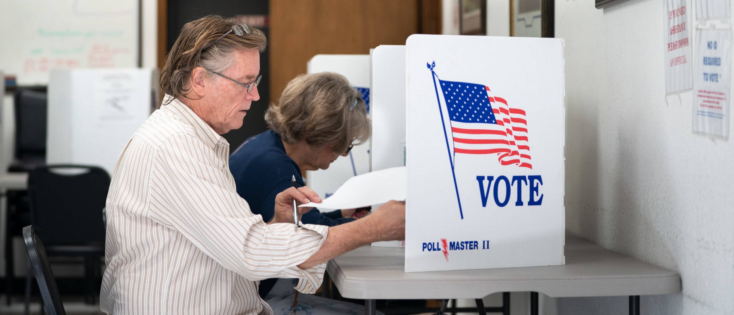 A man fills out a ballot at a voting booth on May 17, 2022 in Mt. Gilead, North Carolina. North Carolina is one of several states holding midterm primary elections. (Photo by Sean Rayford/Getty Images)