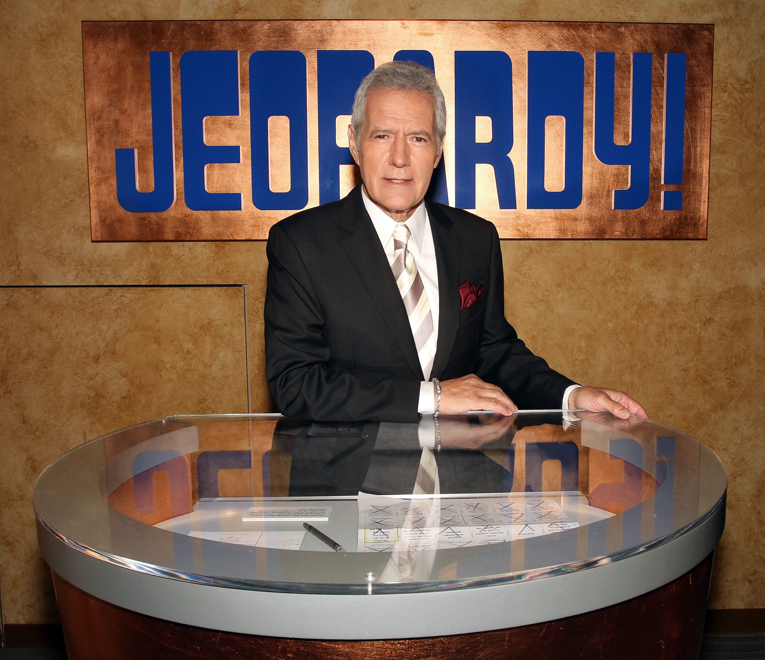 CULVER CITY, CA - SEPTEMBER 20: Host Alex Trebek poses on the set at Sony Pictures for the 28th Season Premiere of the television show "Jeopardy" on September 20, 2011 in Culver City, California. (Photo by Frederick M. Brown/Getty Images)