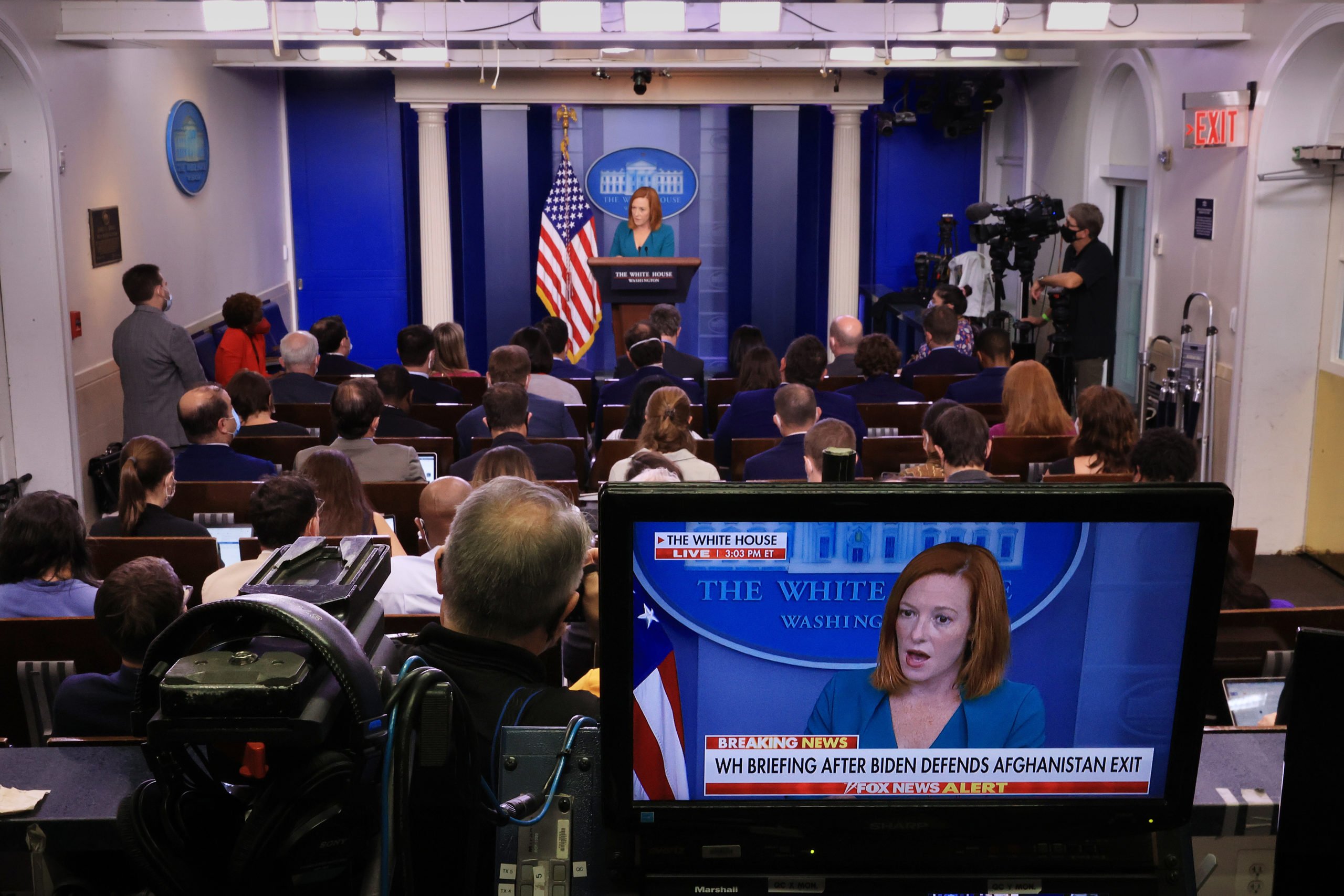 White House Press Secretary Jen Psaki talks to reporters during the daily news conference in the Brady Press Briefing Room at the White House on September 01, 2021 in Washington, DC. Psaki faced questions about the withdrawal of the U.S. military from Afghanistan, the federal response to Hurricane Ida, the ongoing coronavirus pandemic and other topics. (Photo by Chip Somodevilla/Getty Images)