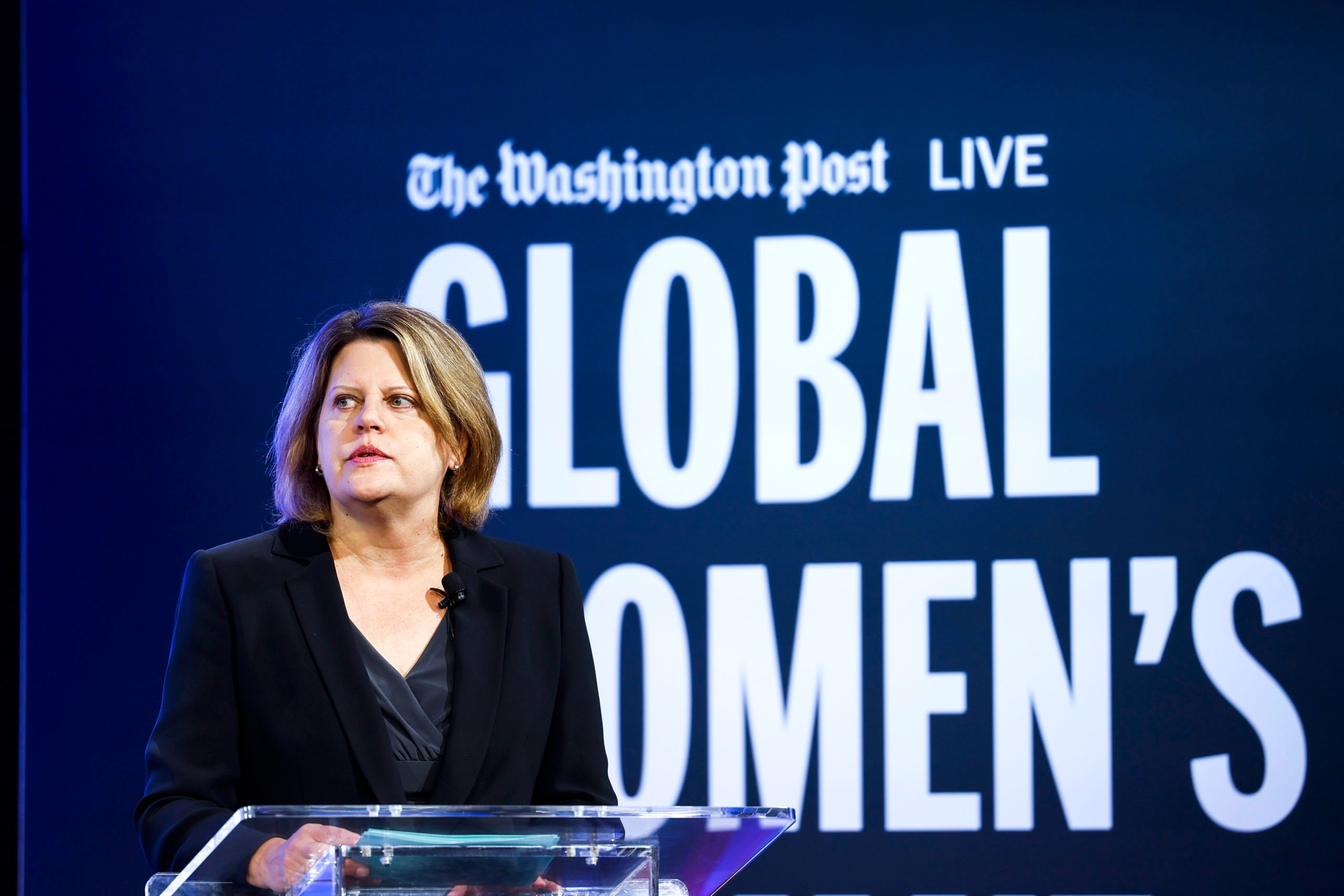 WASHINGTON, DC - NOVEMBER 15: Executive Editor of the Washington Post Sally Buzbee speaks during the Washington Post Global Women's Summit at the newspaper's headquarters on November 15, 2022 in Washington, DC. The inaugural summit featured a collection of speakers ranging from activists to politicians gathered to discuss global issues through the perspectives of women. Anna Moneymaker/Getty Images