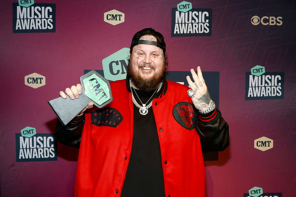 AUSTIN, TEXAS - APRIL 02: Jelly Roll, winner of the Male Video of the Year Award for "Son Of A Sinner," poses in the Winner's Circle during the 2023 CMT Music Awards at Moody Center on April 02, 2023 in Austin, Texas. (Photo by Emma McIntyre/Getty Images for CMT)