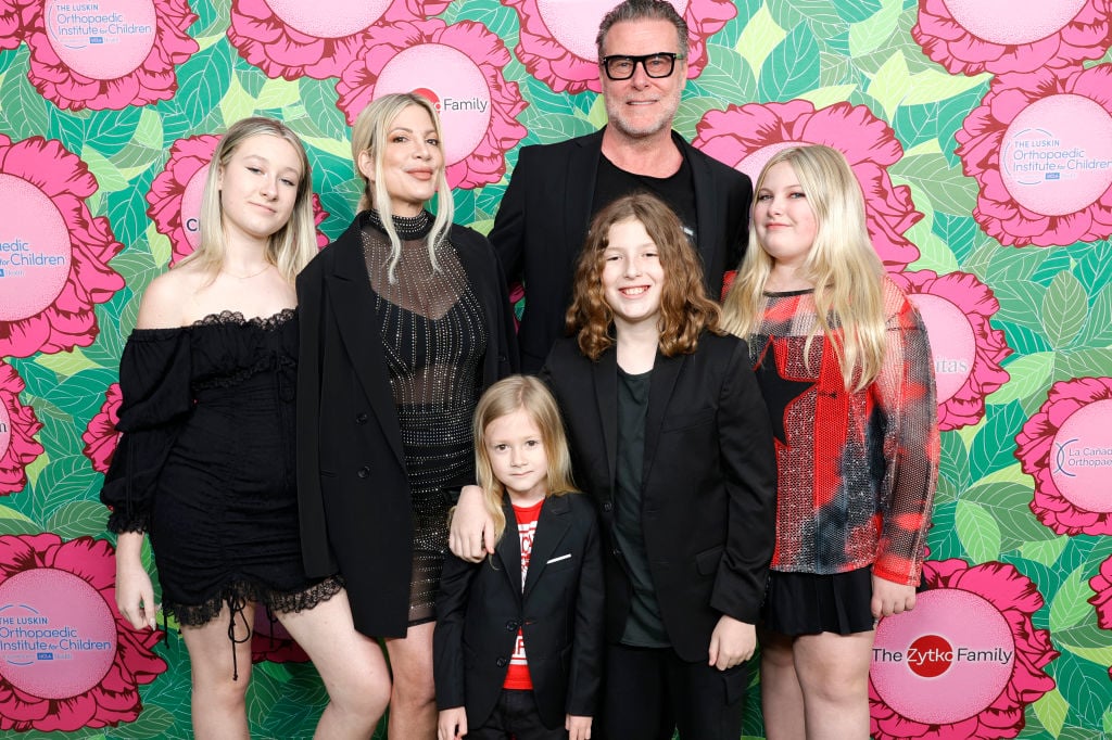 UNIVERSAL CITY, CALIFORNIA - JUNE 10: (L-R) Stella Spelling, Tori Spelling, Beau Spelling, Dean McDermott, Finn Spelling, and Hattie Spelling attend the Luskin Orthopaedic Institute for Children, Stand for Kids Gala at Universal Studios Hollywood on June 10, 2023 in Universal City, California. (Photo by Stefanie Keenan/Getty Images for LuskinOIC)