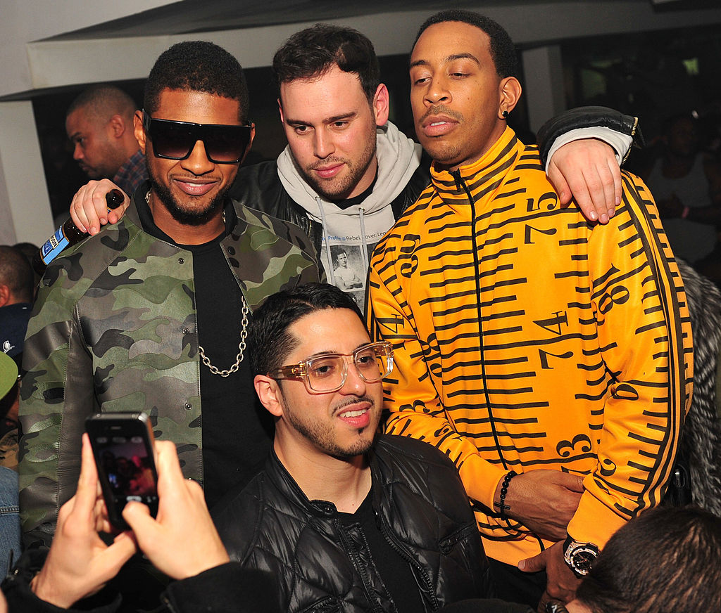 ATLANTA, GA - FEBRUARY 23: Usher, Scooter Braun and Ludacris attend the So So Def anniversary party hosted by Jay Z at Compound on February 23, 2013 in Atlanta, Georgia. (Photo by Prince Williams/Getty Images)