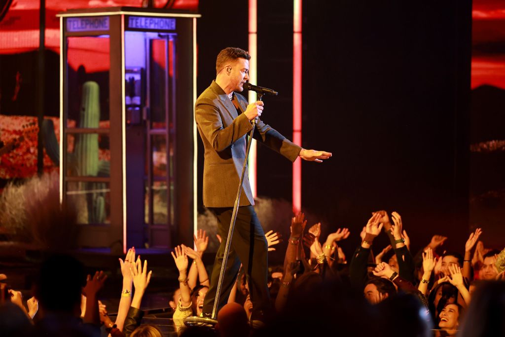 LOS ANGELES, CALIFORNIA - APRIL 01: (FOR EDITORIAL USE ONLY) Justin Timberlake performs onstage during the 2024 iHeartRadio Music Awards at Dolby Theatre in Los Angeles, California on April 01, 2024. Broadcasted live on FOX. (Photo by Matt Winkelmeyer/Getty Images for iHeartRadio)