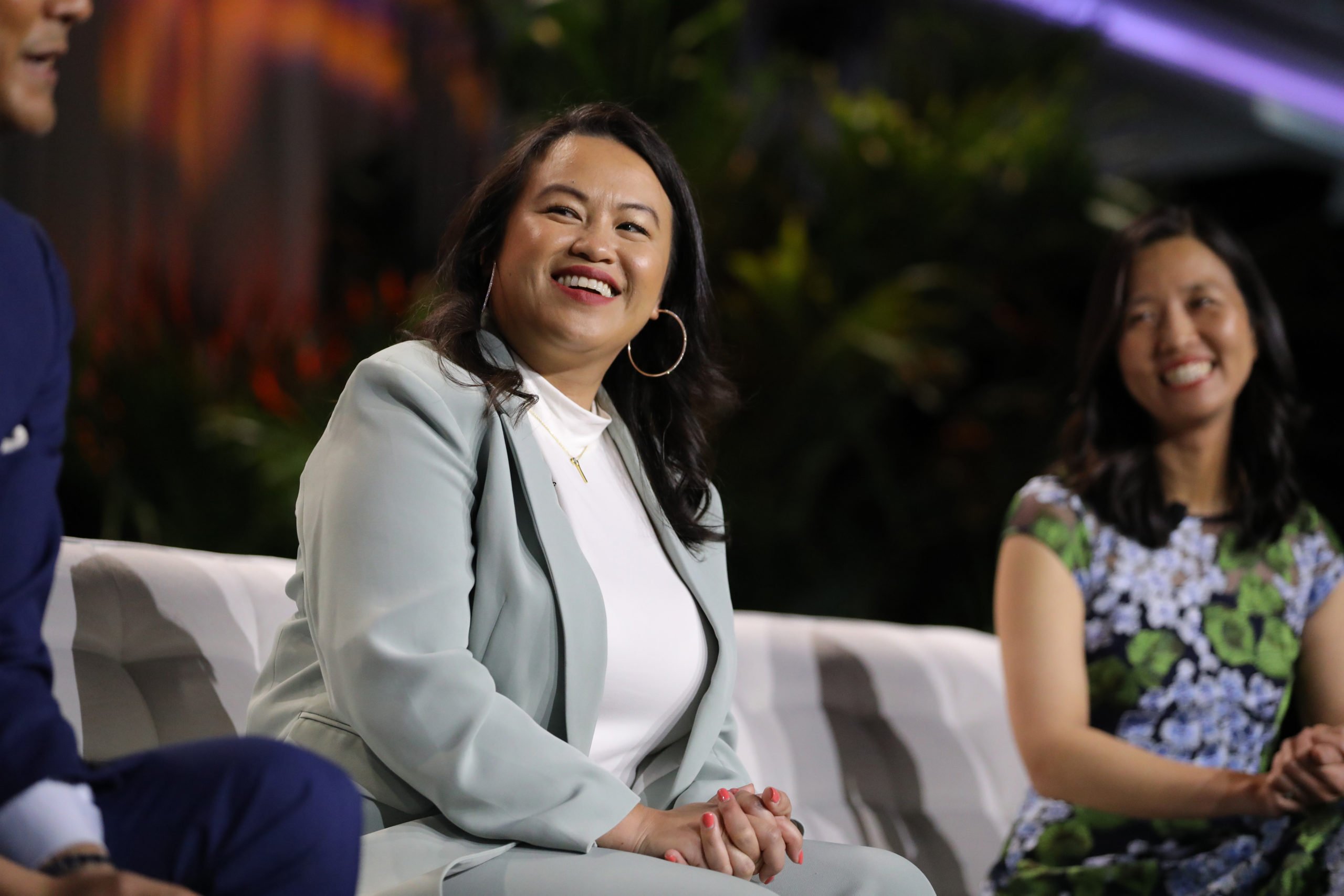 NEW YORK, NEW YORK - MAY 02: (L-R) Sheng Thao and Michelle Wu speak onstage at the TAAF Heritage Month Summit at The Glasshouse on May 02, 2024 in New York City. (Photo by JP Yim/Getty Images for The Asian American Foundation)