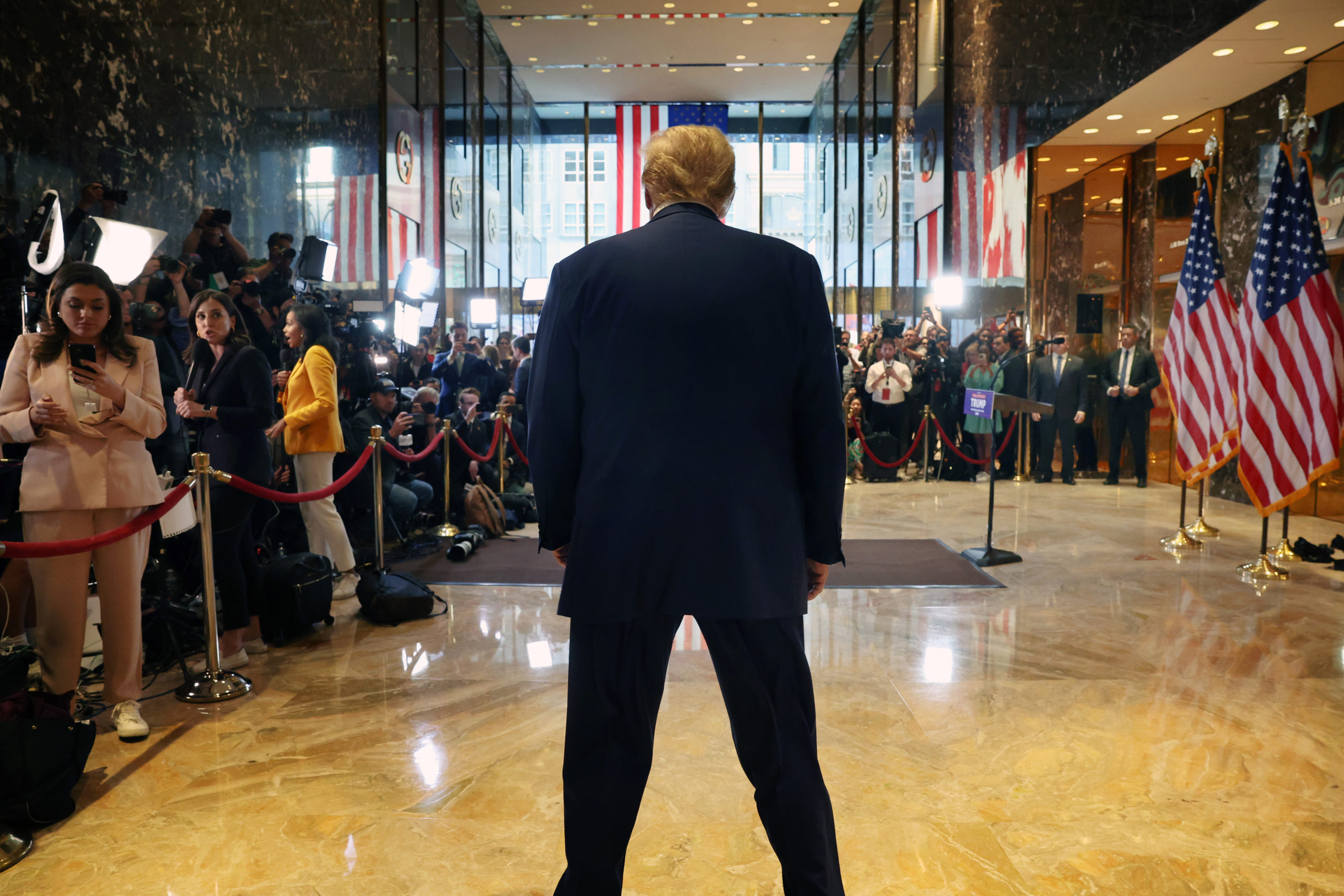 Former U.S. President Donald Trump speaks at a news conference at Trump Tower following the verdict in his hush-money trial at Trump Tower on May 31, 2024 in New York City. (Spencer Platt/Getty Images)