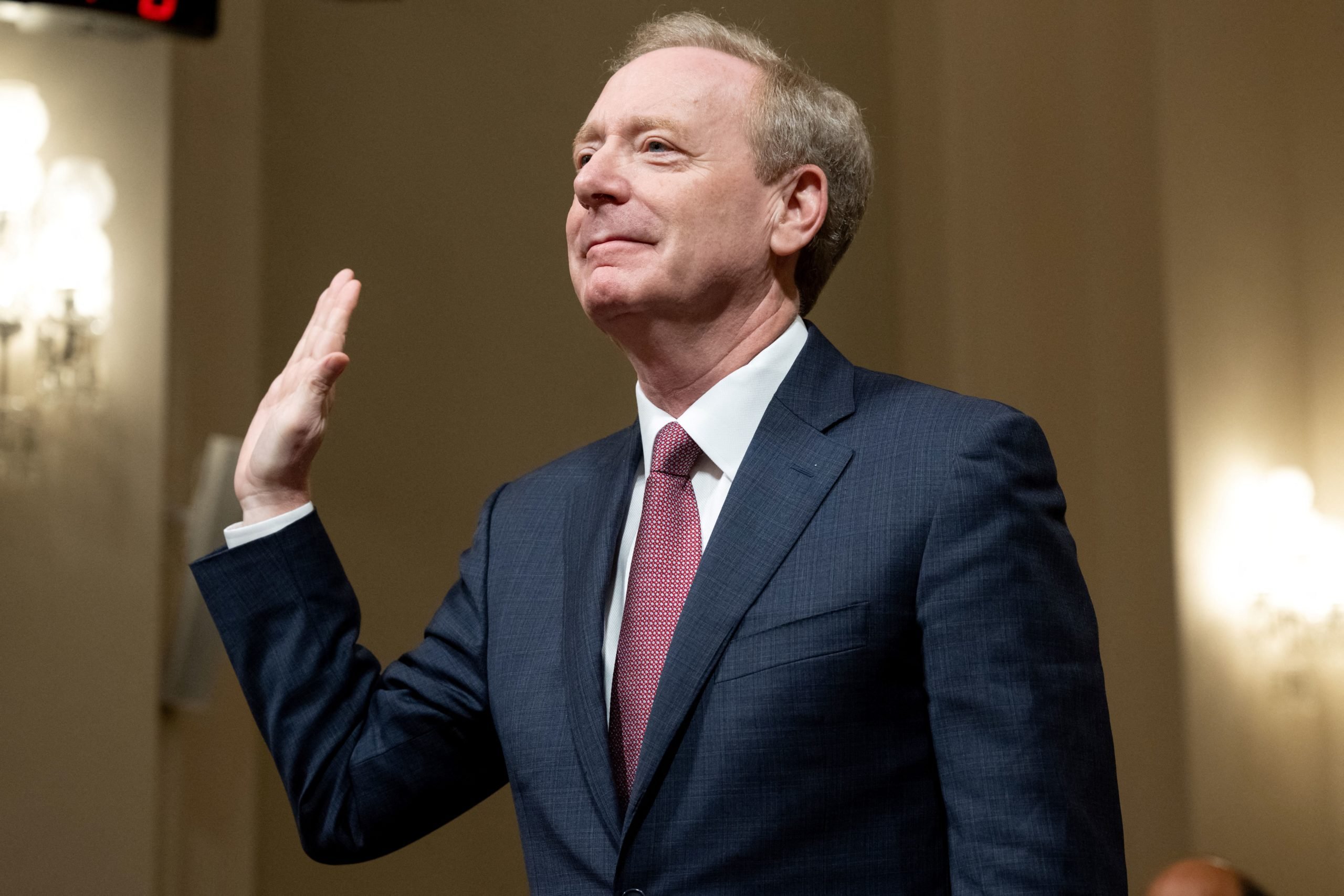 Brad Smith, Vice Chairman and President of Microsoft, is sworn in before testifying about Microsoft's cybersecurity work during a House Committee on Homeland Security hearing on Capitol Hill in Washington, DC, on June 13, 2024. (Photo by SAUL LOEB/AFP via Getty Images)
