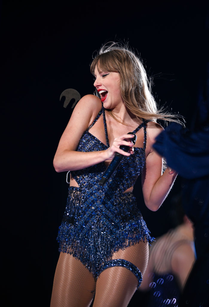 LIVERPOOL, ENGLAND - JUNE 13: EDITORIAL USE ONLY. NO BOOK COVERS. Taylor Swift performs on stage during during "Taylor Swift | The Eras Tour" at Anfield on June 13, 2024 in Liverpool, England. (Photo by Gareth Cattermole/TAS24/Getty Images for TAS Rights Management)