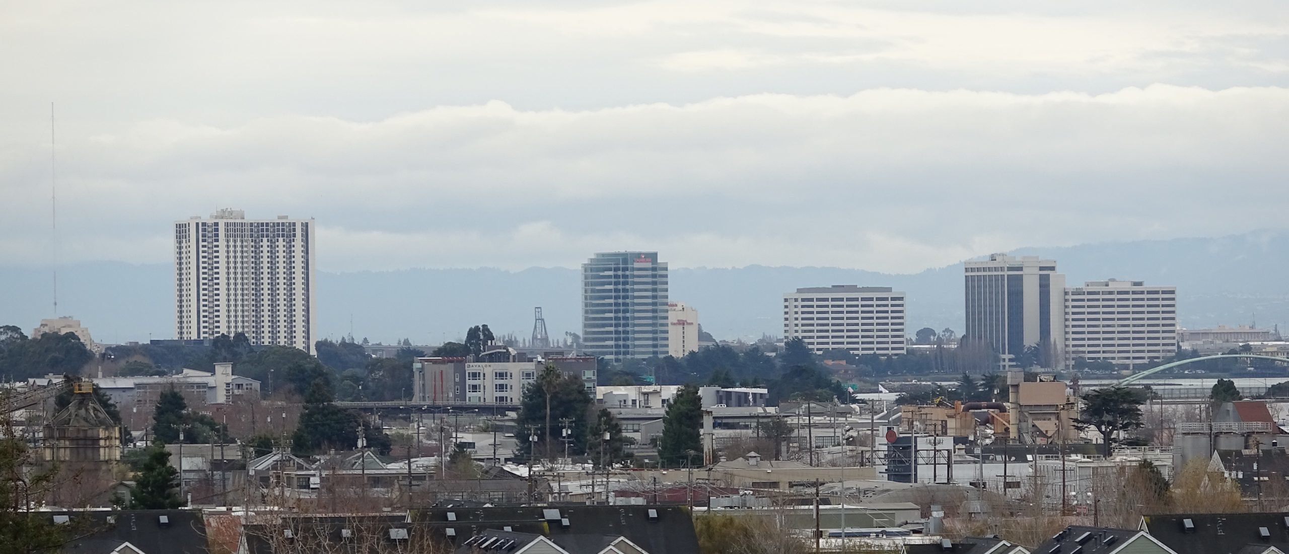 Urban skyline of Oakland, California on an overcast day, January 8, 2019. (Photo by Smith Collection/Gado/Getty Images)
