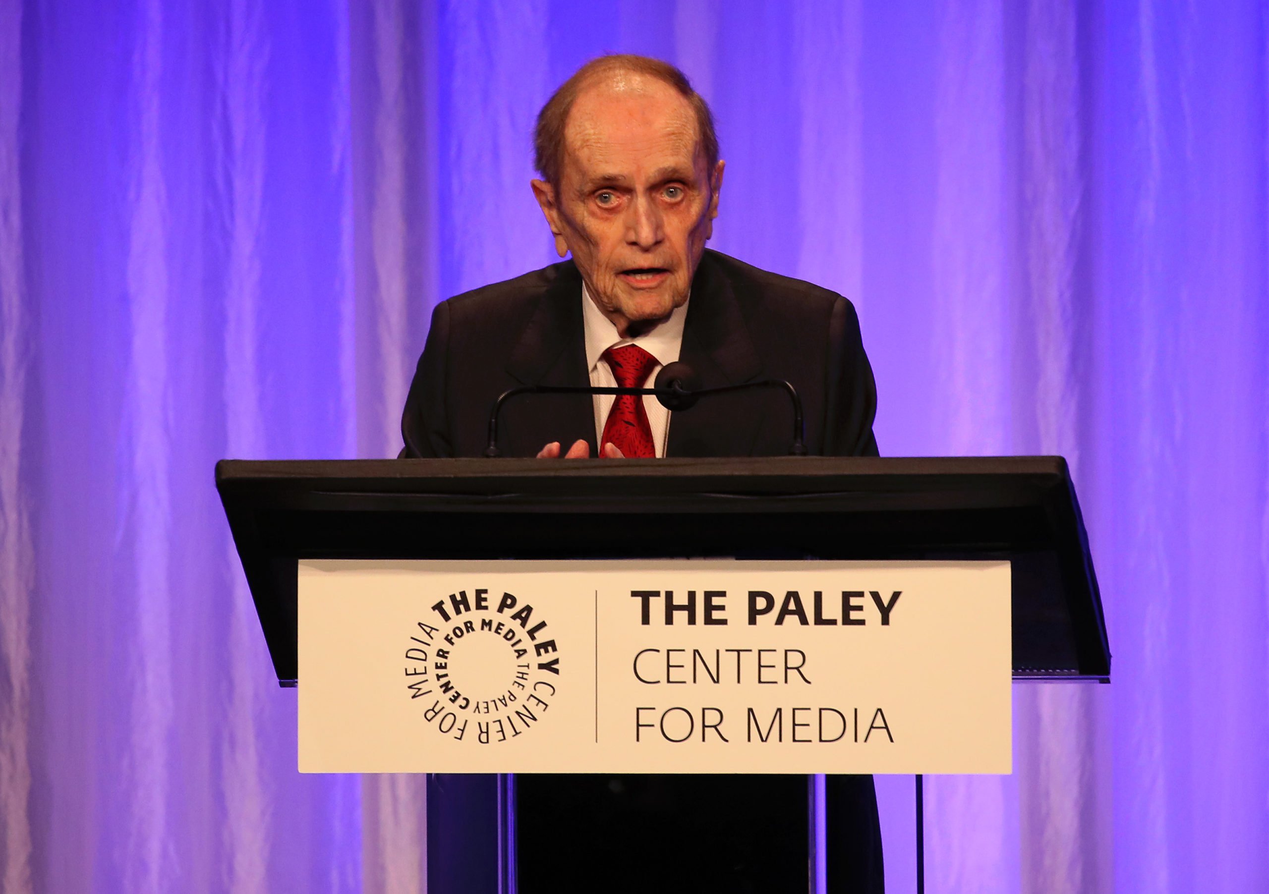 BEVERLY HILLS, CALIFORNIA - NOVEMBER 21: Bob Newhart appears on stage at The Paley Honors: A Special Tribute To Television's Comedy Legends at the Beverly Wilshire Four Seasons Hotel on November 21, 2019 in Beverly Hills, California. (Photo by David Livingston/Getty Images)