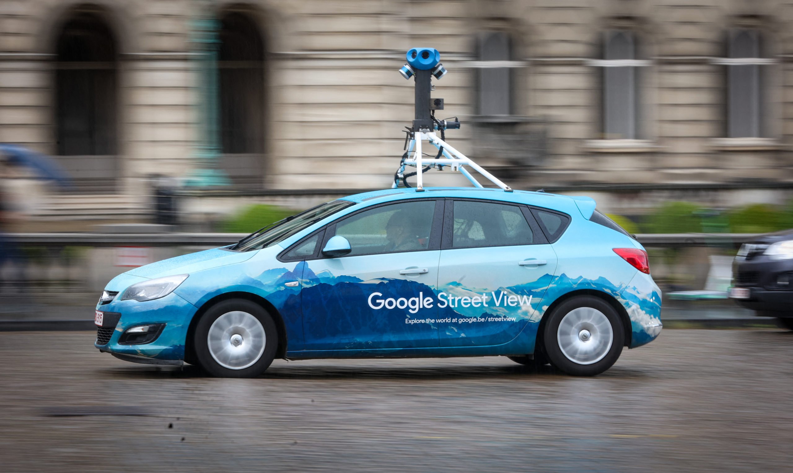 Illustration picture shows Google Street View car in front of the Belgian Royal Palace in Brussels, during a press opportunity on the occasion of the 15th anniversary of the Google Street View platform, Tuesday 24 May 2022. BELGA PHOTO VIRGINIE LEFOUR (Photo by VIRGINIE LEFOUR/BELGA MAG/AFP via Getty Images)