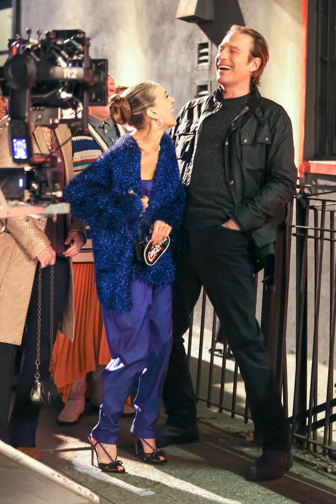 NEW YORK, NY - FEBRUARY 24: Sarah Jessica Parker (L) and John Corbett are seen on the film set of "And Just Like That" on February 24, 2023 in New York City. (Photo by Jose Perez/Bauer-Griffin/GC Images) Getty Images