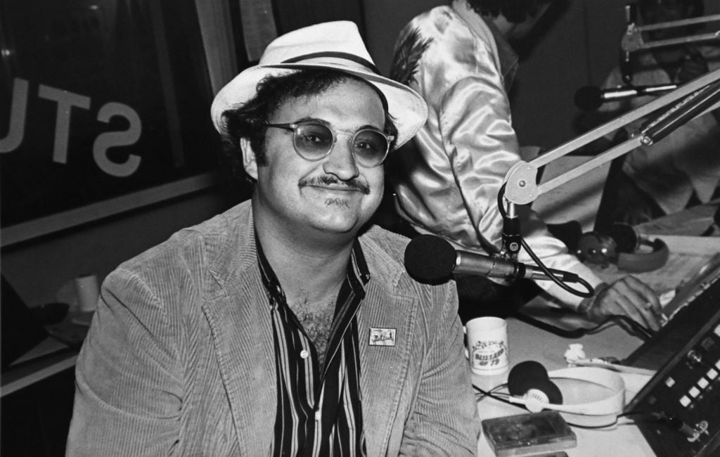 View of comedian and musician John Belushi (1949 - 1982) as he promotes the release of his film 'The Blues Brothers,' at an unspecified radio station, Chicago, Illinois, summer 1980. (Photo by Steve Kagan/Getty Images)