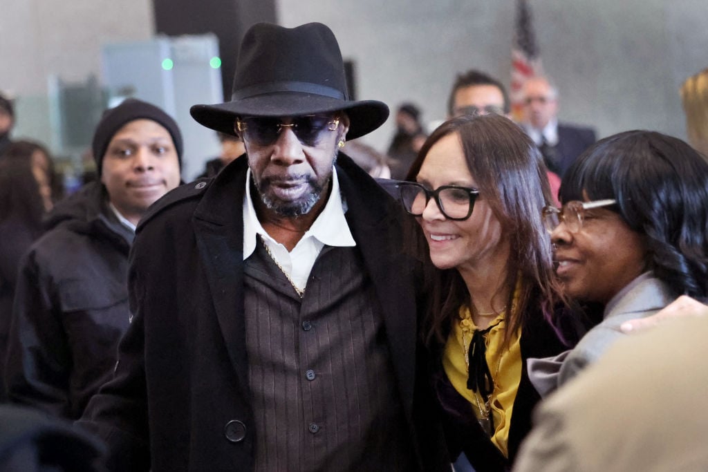 CHICAGO, ILLINOIS - FEBRUARY 23: Jennifer Bonjean (C), attorney for R&B singer R. Kelly, poses for a picture with family members including Kelly's uncle Gregory Preston (L) following his sentencing hearing at the Dirksen Federal Building on February 23, 2023 in Chicago, Illinois. Kelly, who is currently serving a 30-year sentence for racketeering and sex trafficking, was sentenced today on federal charges of child pornography and enticement of a minor for sex. (Photo by Scott Olson/Getty Images)