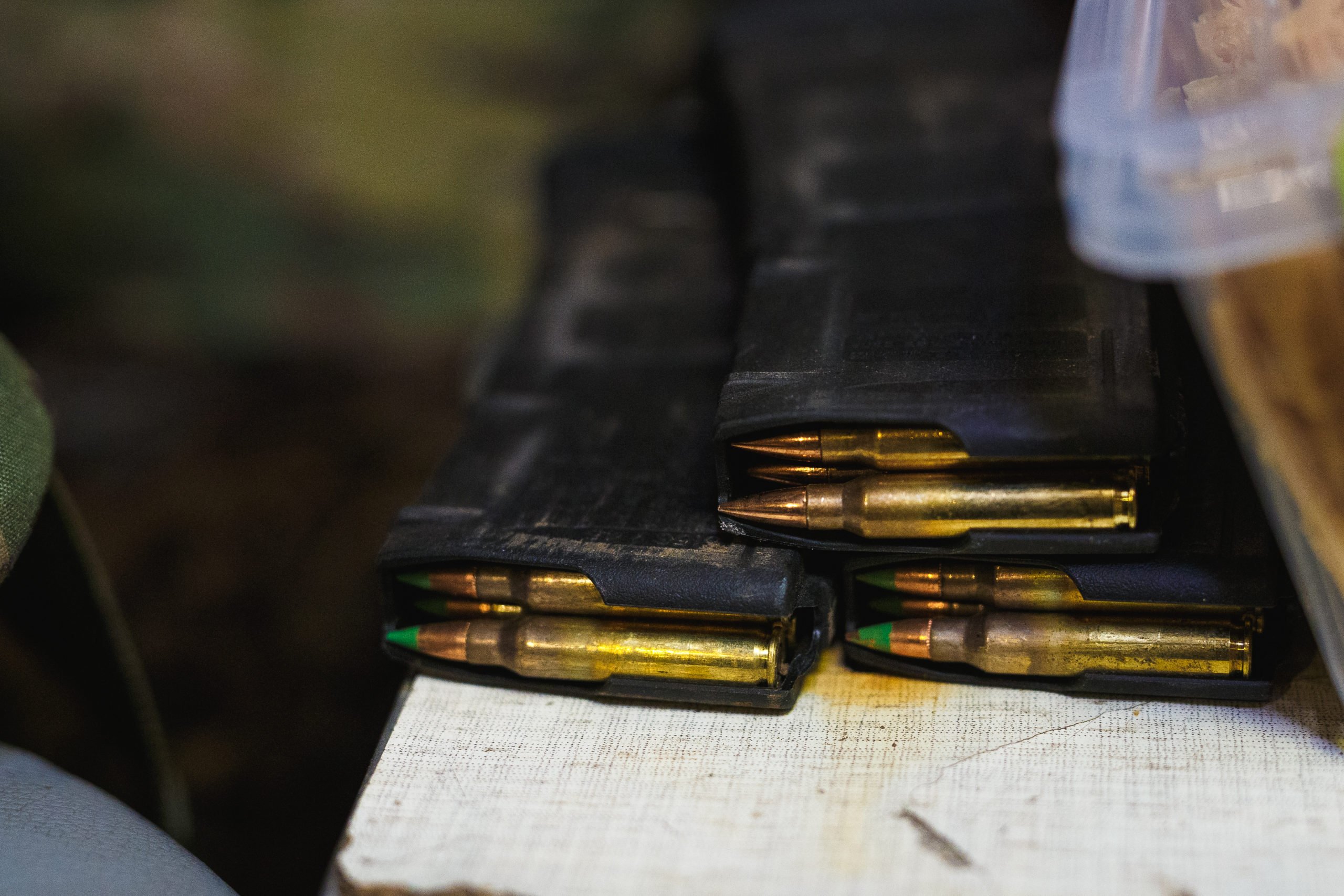 DONETSK OBLAST, UKRAINE - DECEMBER 1: Magazines with cartridges for the M16 rifle lie on a table on position of Ukrainian military on December 1, 2023 in Donetsk Oblast, Ukraine. (Photo by Yurii Stefanyak/Global Images Ukraine via Getty Images)