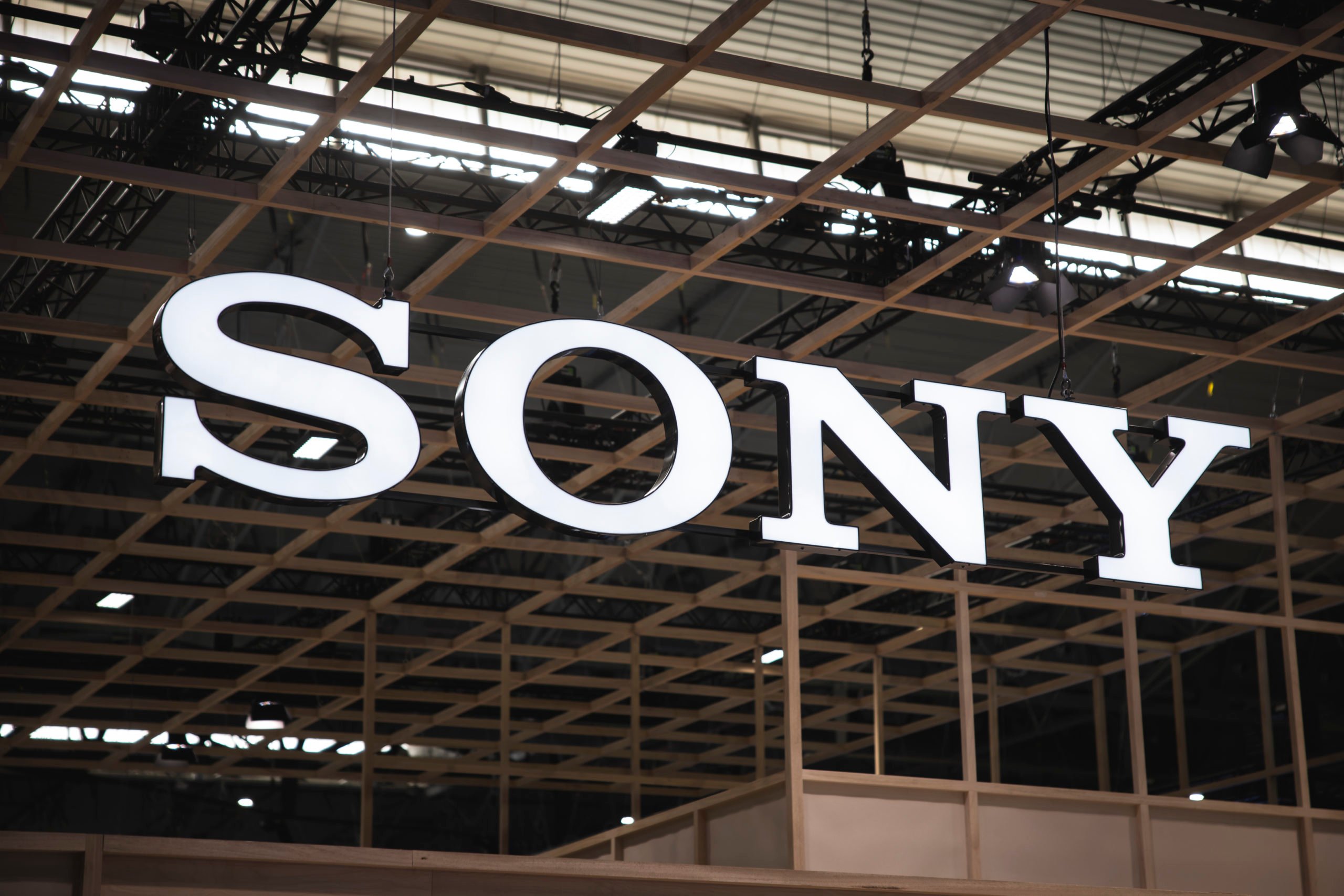 BARCELONA, SPAIN - JANUARY 30: A logo sits illuminated outside the Sony booth at ISE 2024 on January 30, 2024 in Barcelona, Spain. This year the 20th edition of Integrated Systems Europe (ISE) is being held, the sixth in Barcelona. The hall occupies the entire surface of the Fira Gran Via exhibition center with 82,000 square meters, 30% more than last year. This year there are 1,340 exhibitors and more than 90,000 visitors are expected to attend. (Photo by Cesc Maymo/Getty Images)